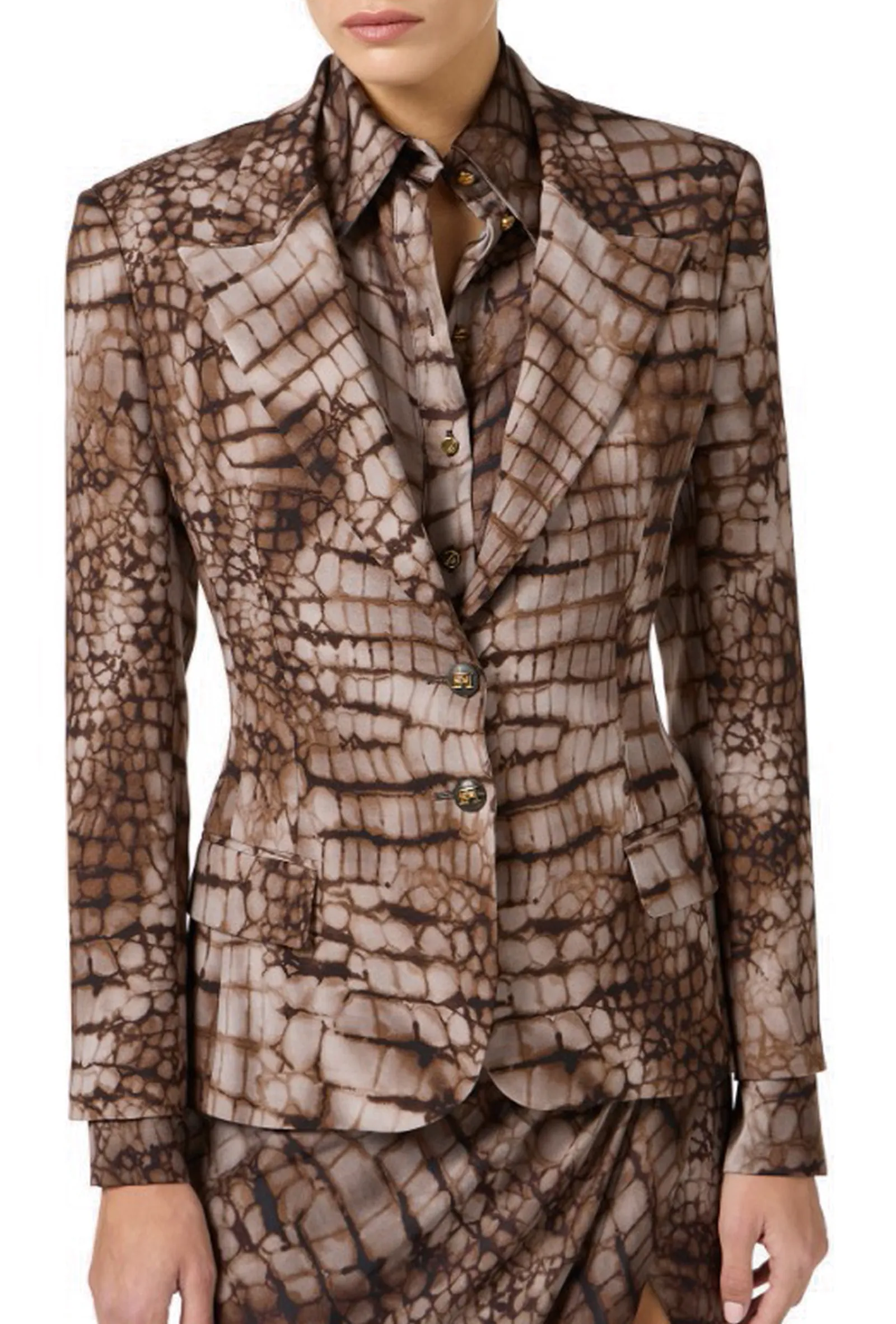 Elisabetta Franchi Giacca In Crepe Con Stampa Alligatore Cacao Gi20761E2 178314