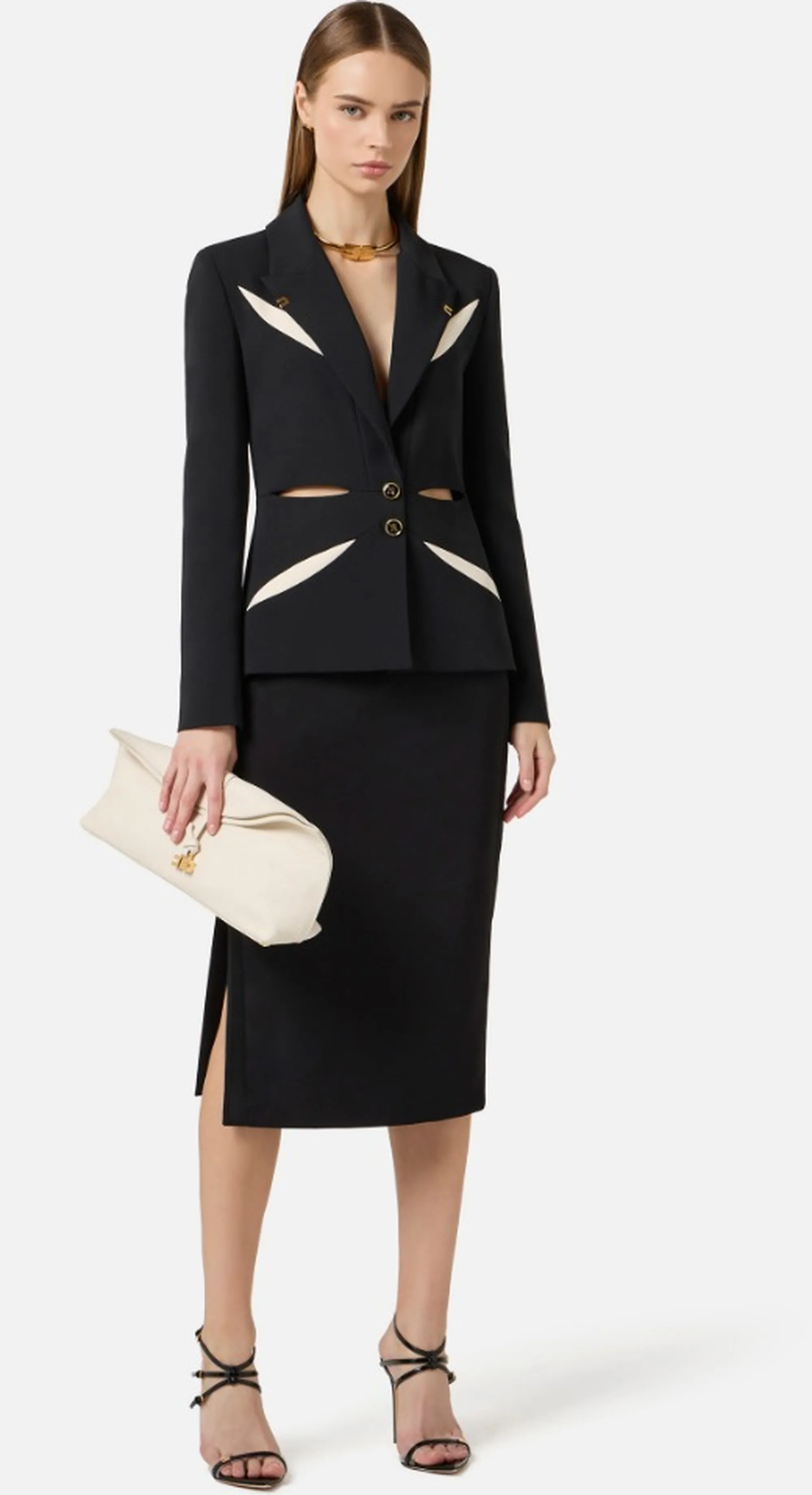 Elisabetta Franchi B'Lightweight Crepe Jacket With Two-Tone Cut-Out' Black Gi19861E2 172246