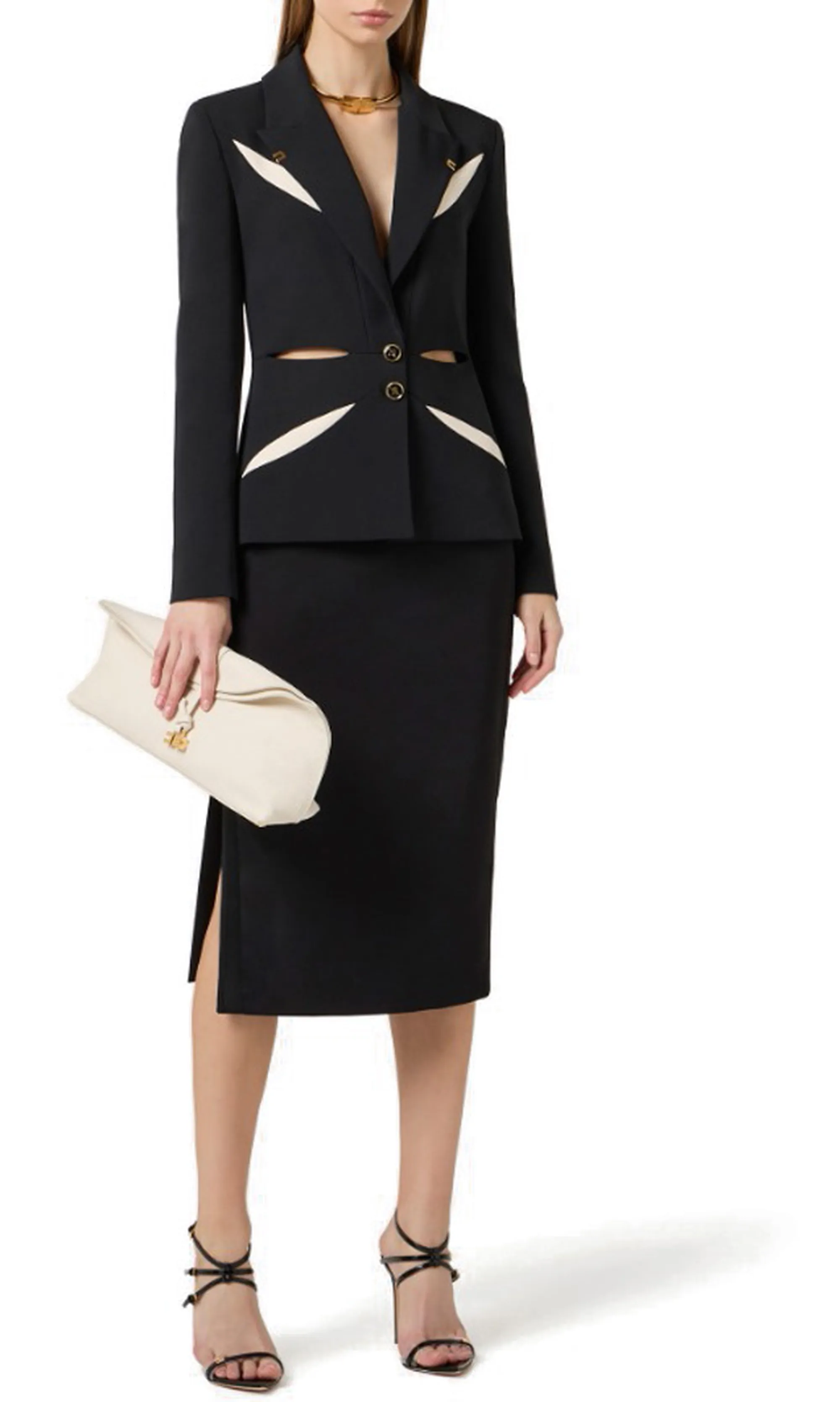 Elisabetta Franchi B'Lightweight Crepe Jacket With Two-Tone Cut-Out' Black Gi19861E2 178323