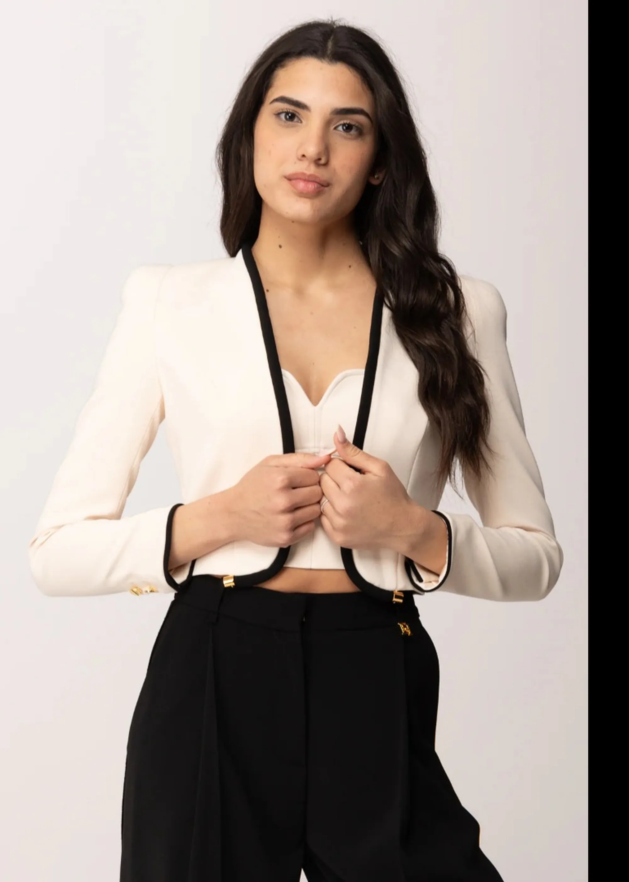 Elisabetta Franchi B'Lightweight Crepe Jacket With 3D Piping' Butter Gi21461E2 172083