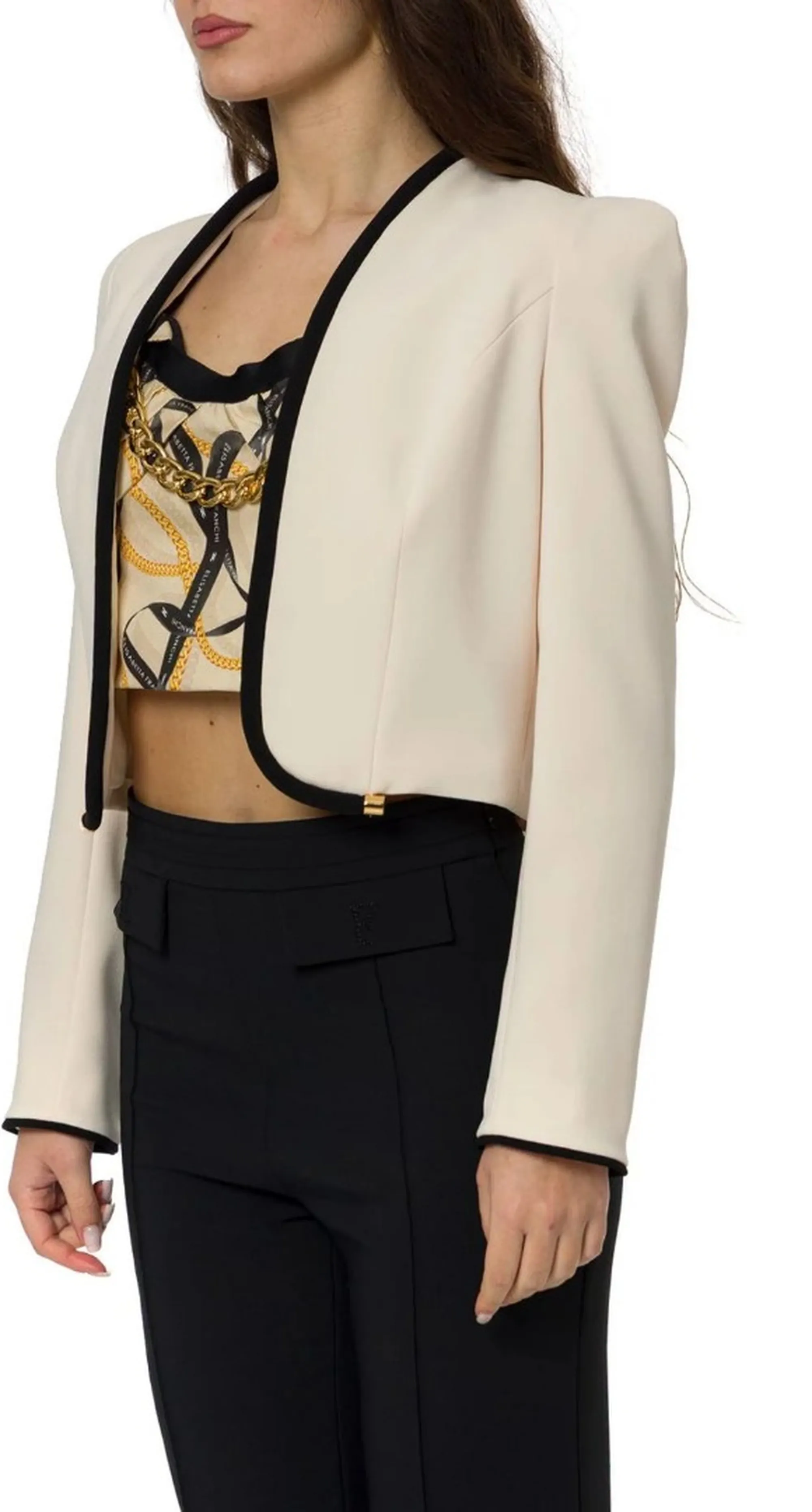 Elisabetta Franchi B'Lightweight Crepe Jacket With 3D Piping' Butter Gi21461E2 183549