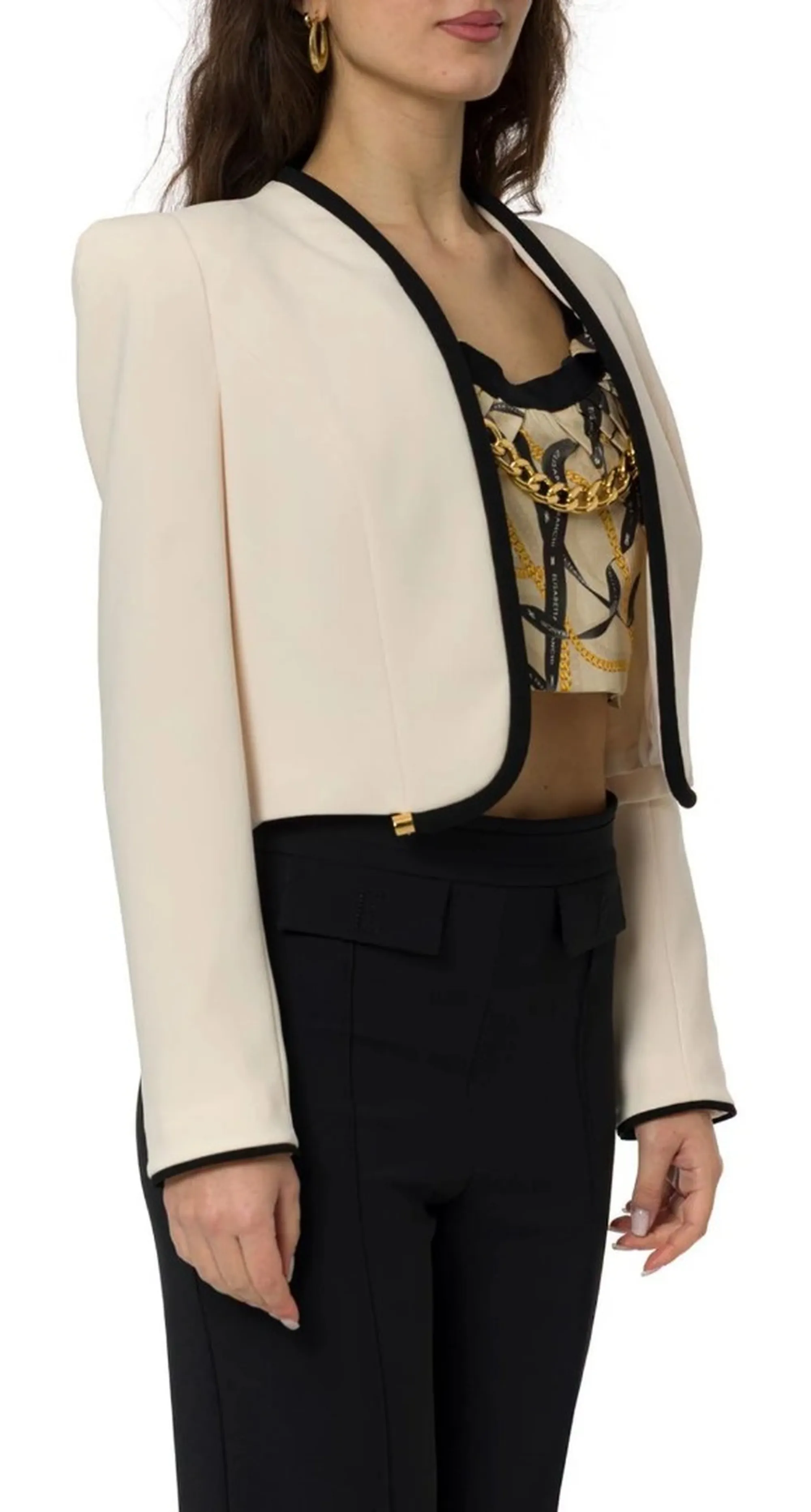 Elisabetta Franchi B'Lightweight Crepe Jacket With 3D Piping' Butter Gi21461E2 183550