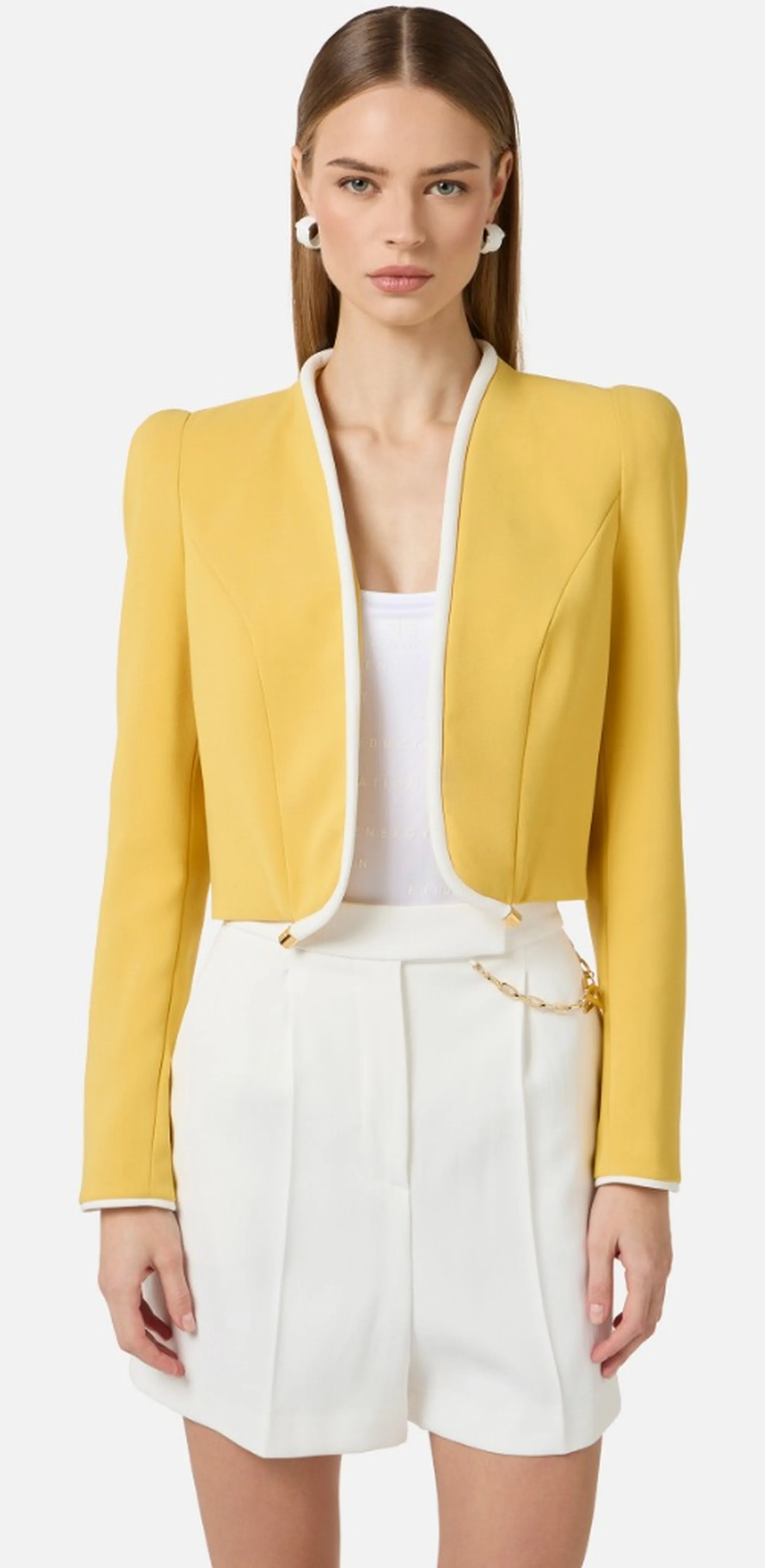 Elisabetta Franchi B'Lightweight Crepe Jacket With 3D Piping' Yellow Gi21461E2 172074