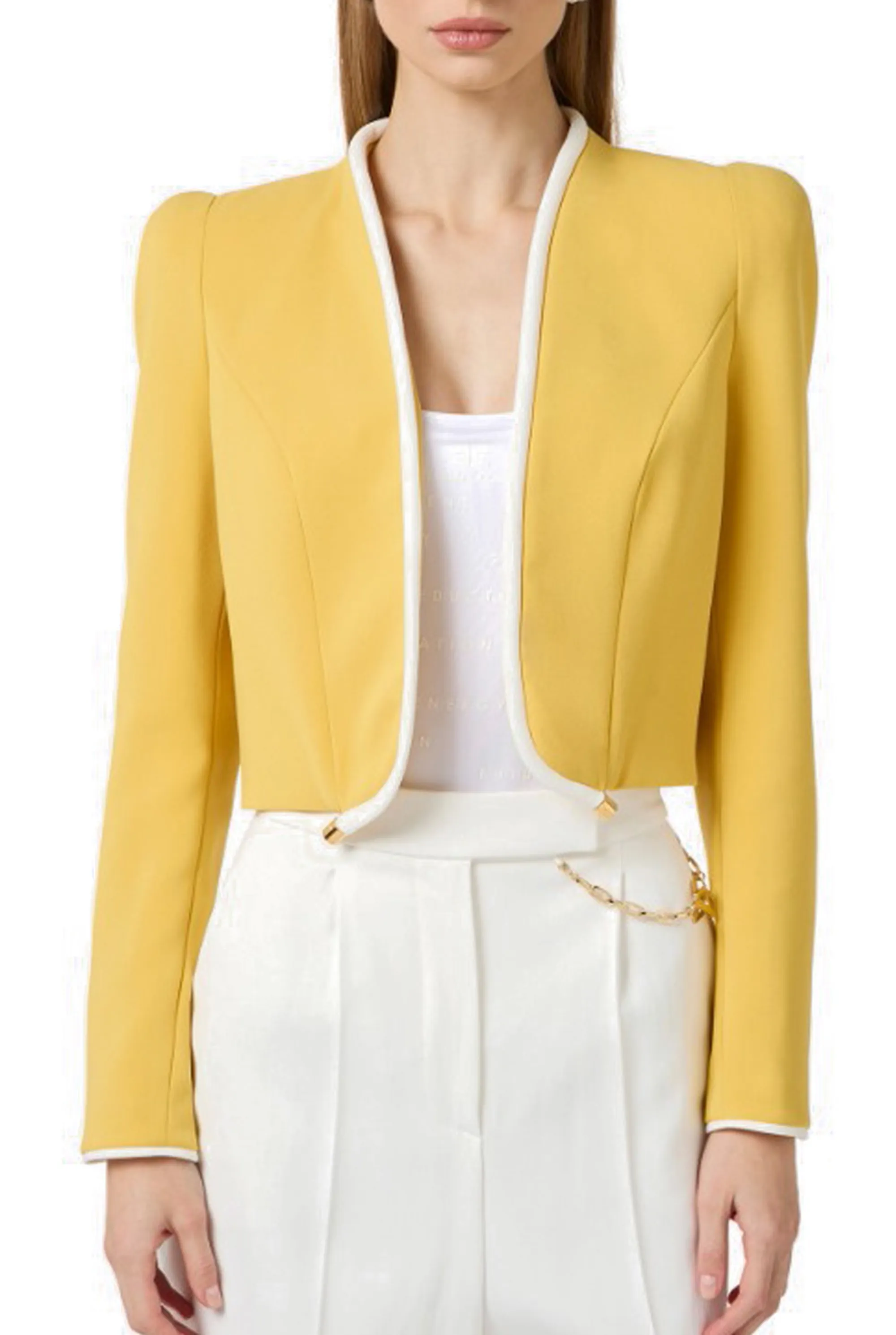 Elisabetta Franchi B'Lightweight Crepe Jacket With 3D Piping' Yellow Gi21461E2 178242