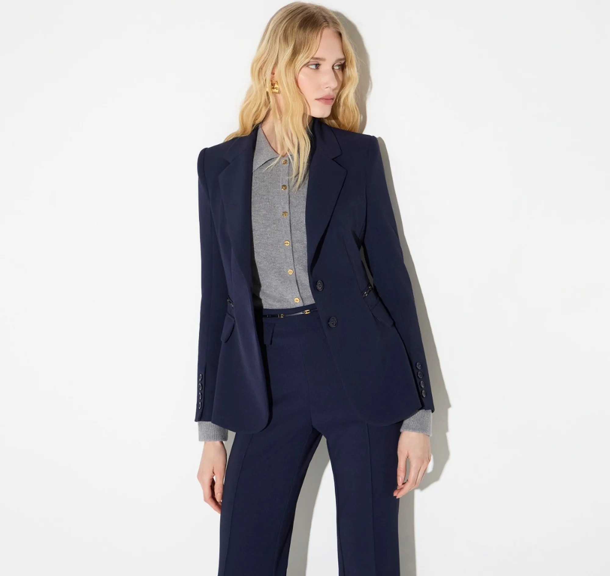 Elisabetta Franchi Giacca In Doppio Crepe Stretch Blu Gi27466E2 184470