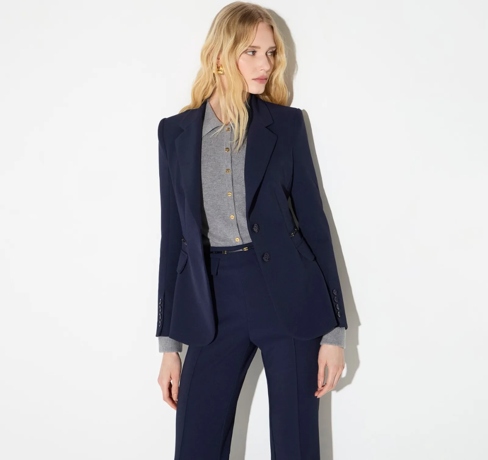 Elisabetta Franchi Giacca In Doppio Crepe Stretch Blu Gi27466E2 184470