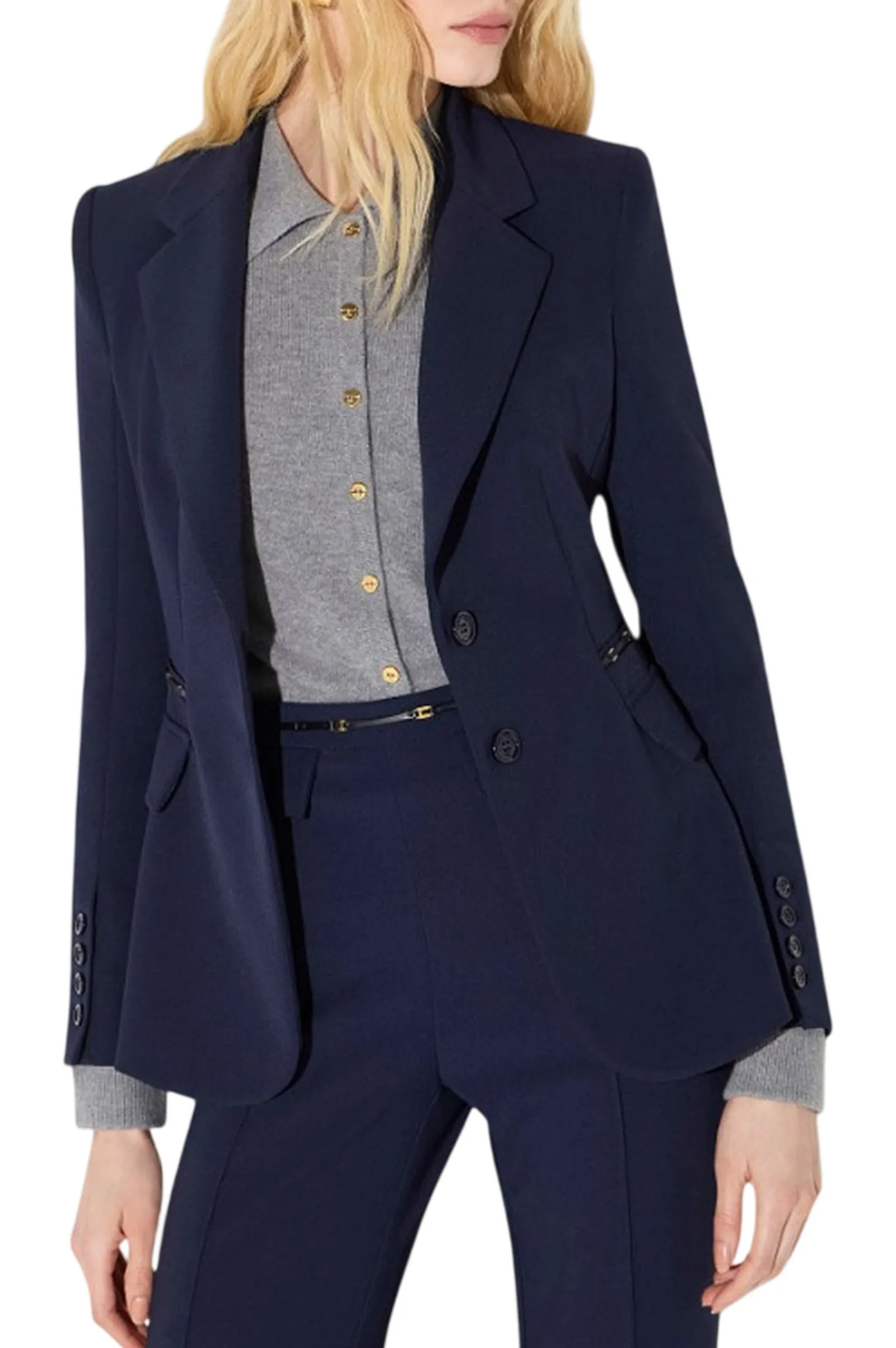 Elisabetta Franchi Giacca In Doppio Crepe Stretch Blu Gi27466E2 185160