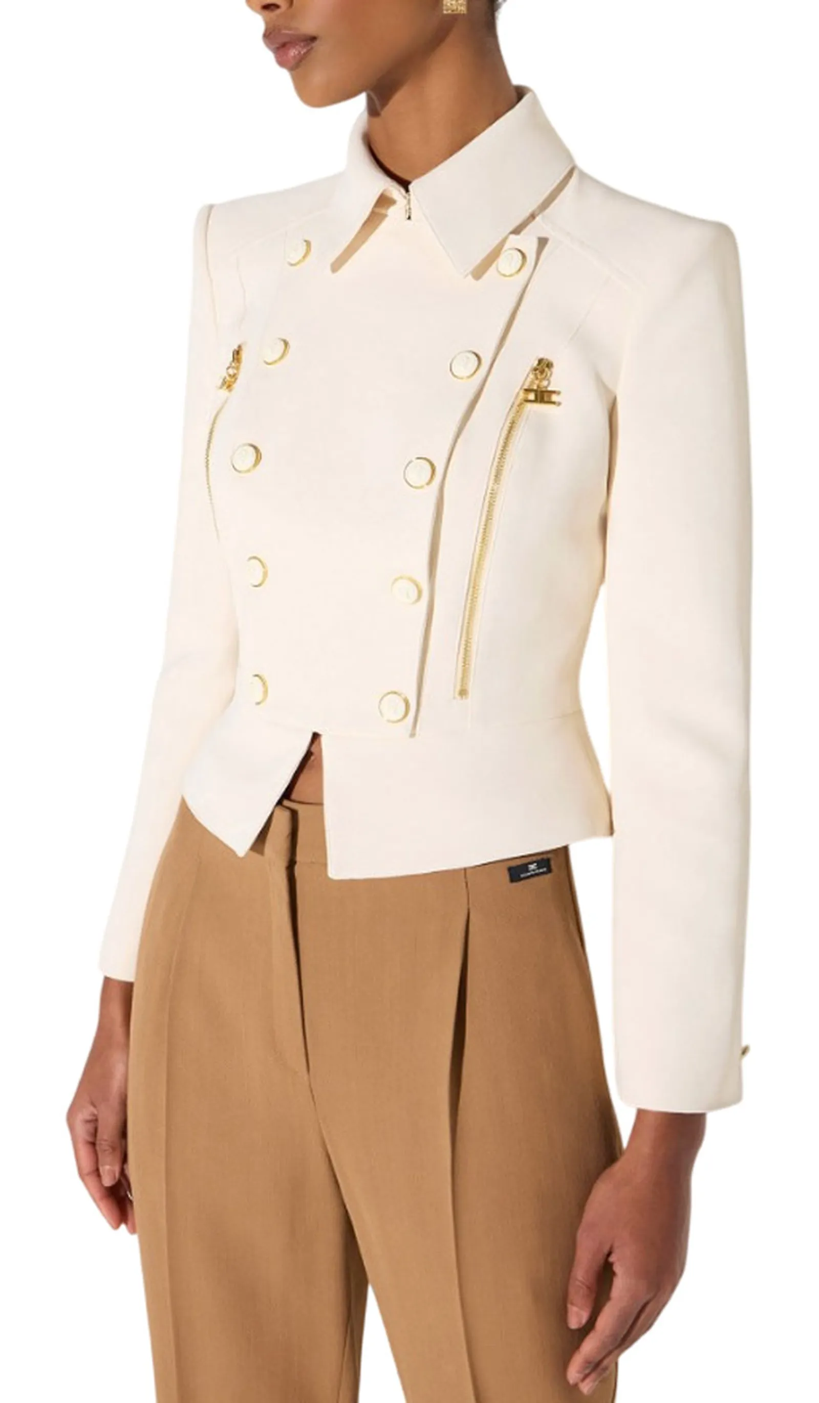 Elisabetta Franchi Giacca In Doppio Crepe Stretch Burro Gi26966E2 189012