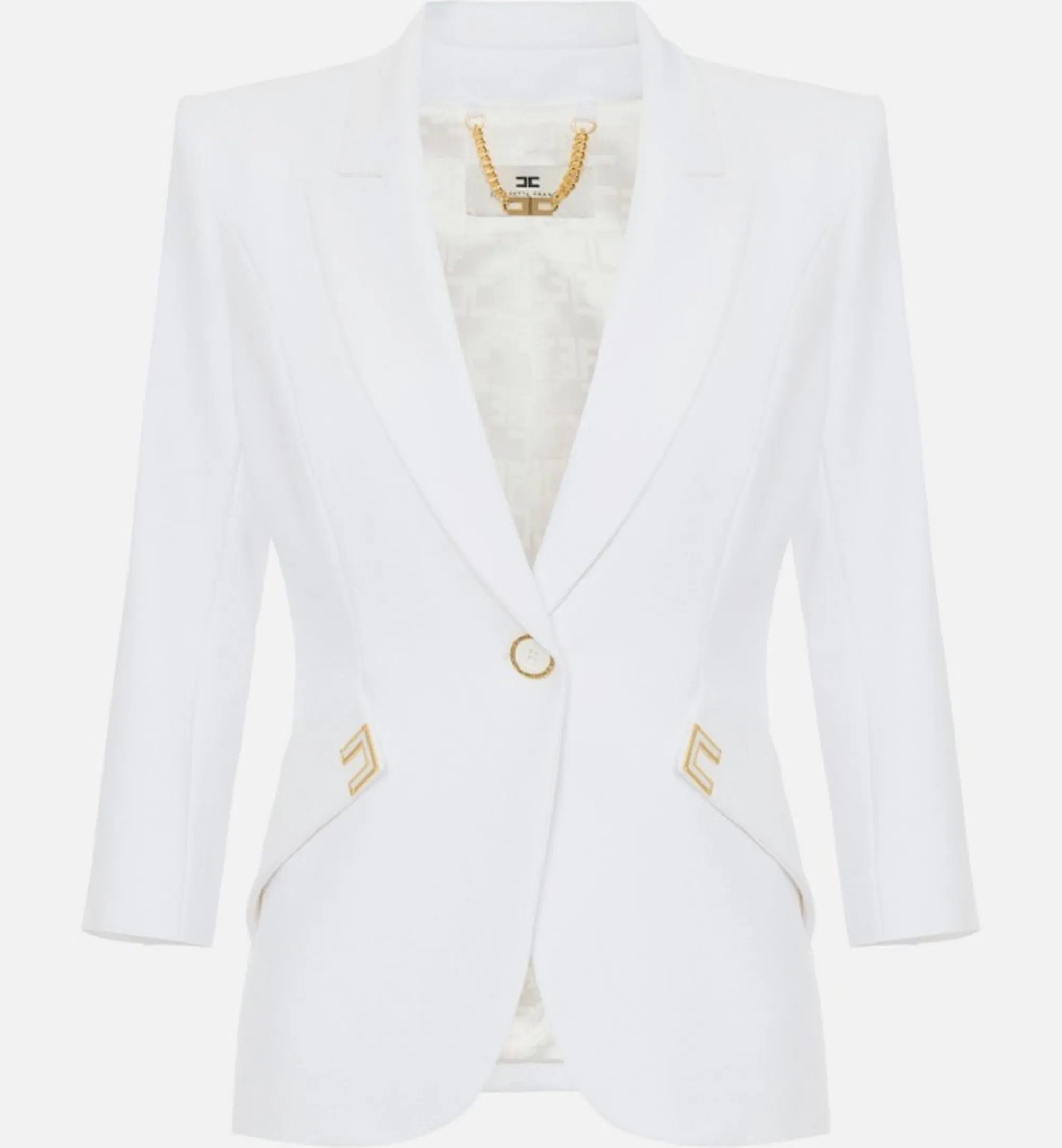 Elisabetta Franchi Giacca In Doppio Crepe Stretch Con Dettagli Logo Avorio Gi21561E2 171629