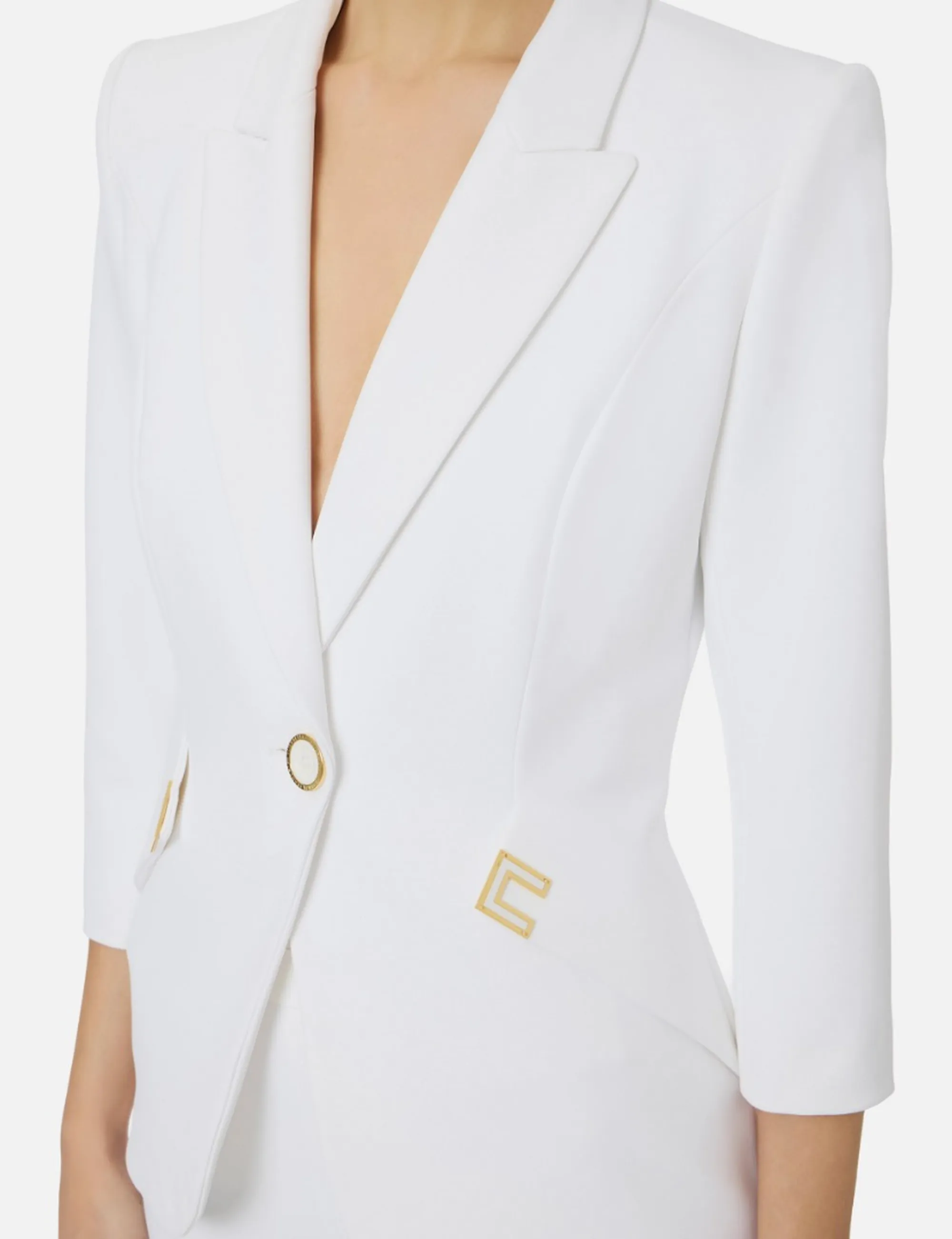 Elisabetta Franchi Giacca In Doppio Crepe Stretch Con Dettagli Logo Avorio Gi21561E2 171631