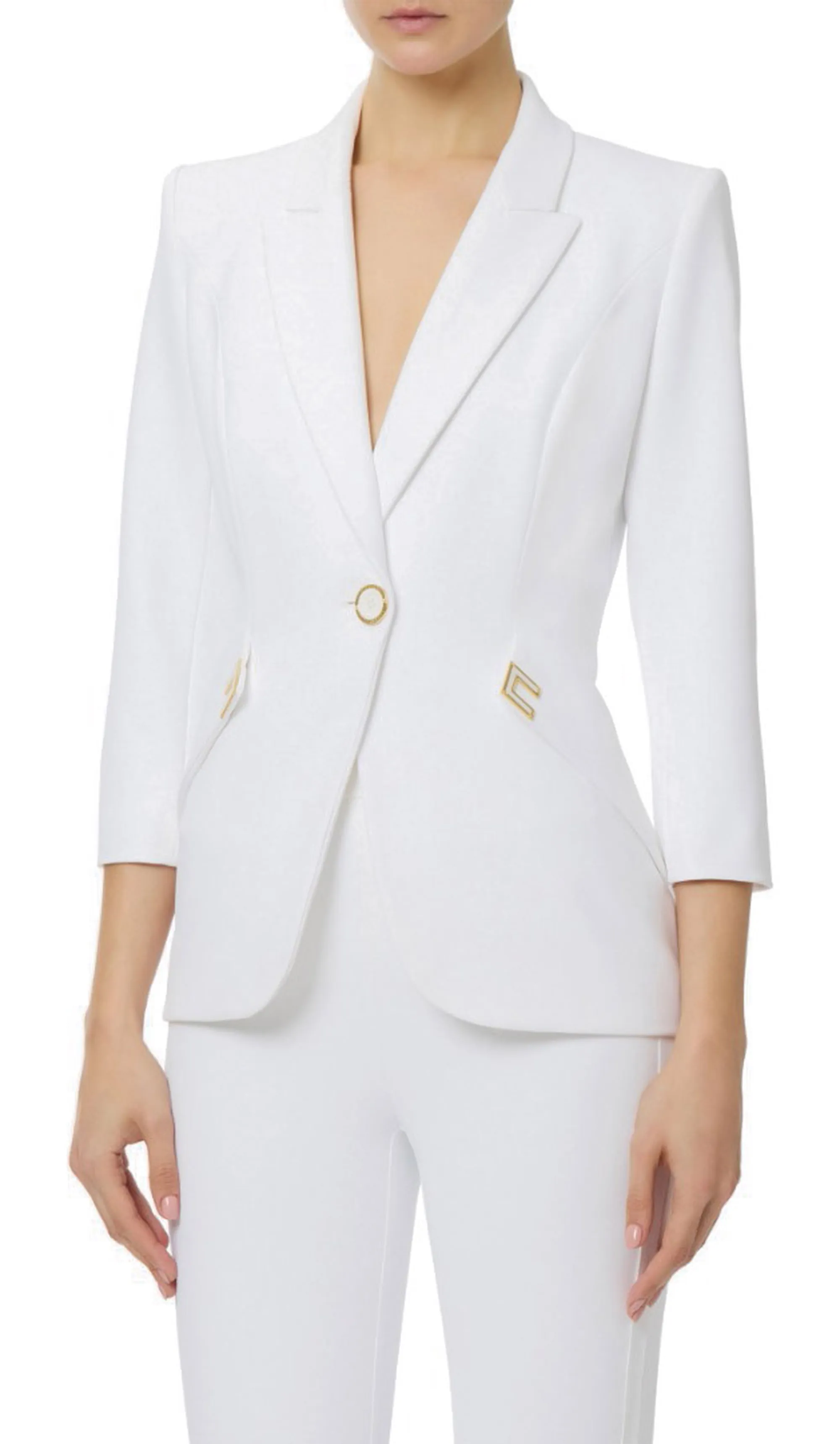 Elisabetta Franchi Giacca In Doppio Crepe Stretch Con Dettagli Logo Avorio Gi21561E2 178202