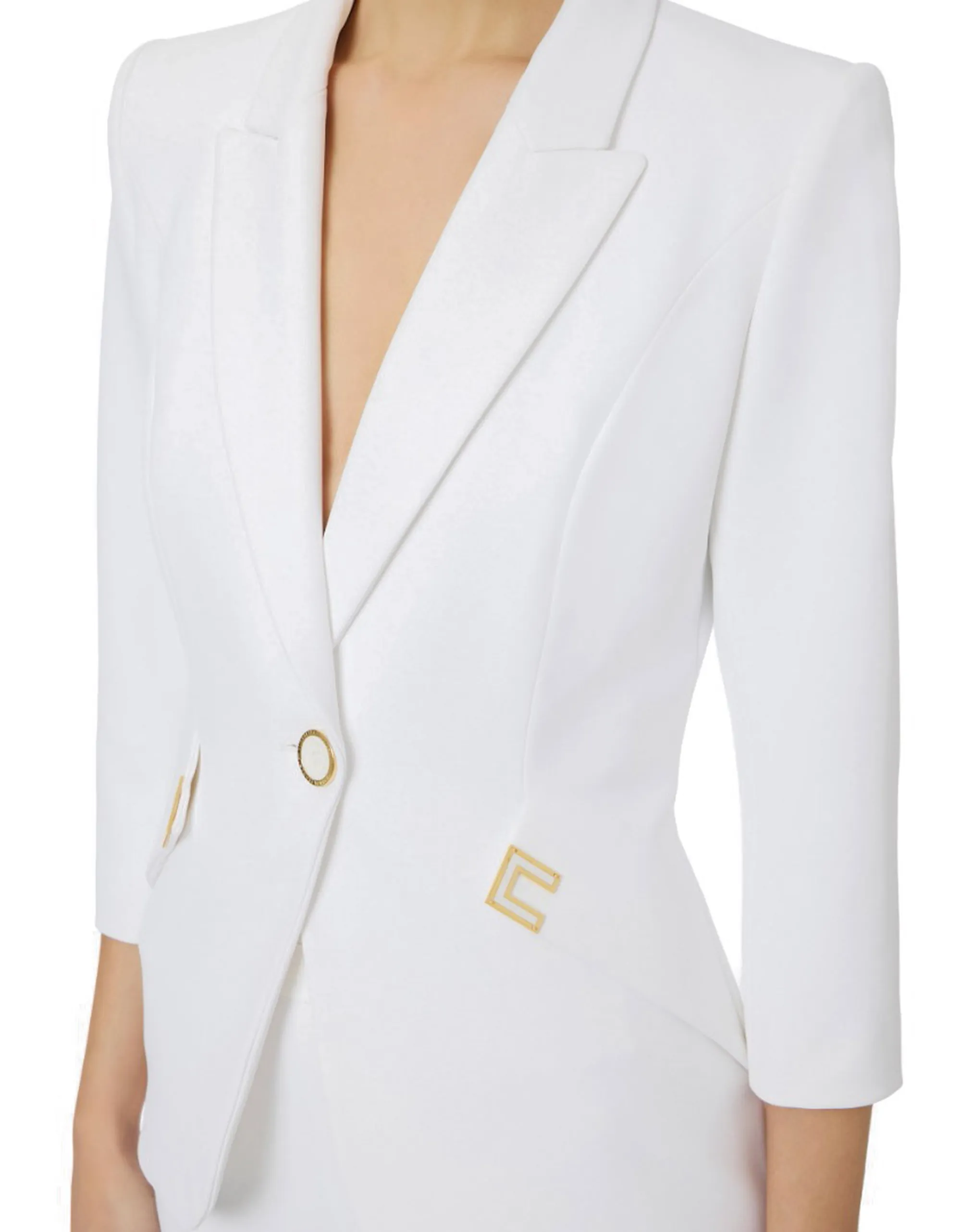 Elisabetta Franchi Giacca In Doppio Crepe Stretch Con Dettagli Logo Avorio Gi21561E2 178204