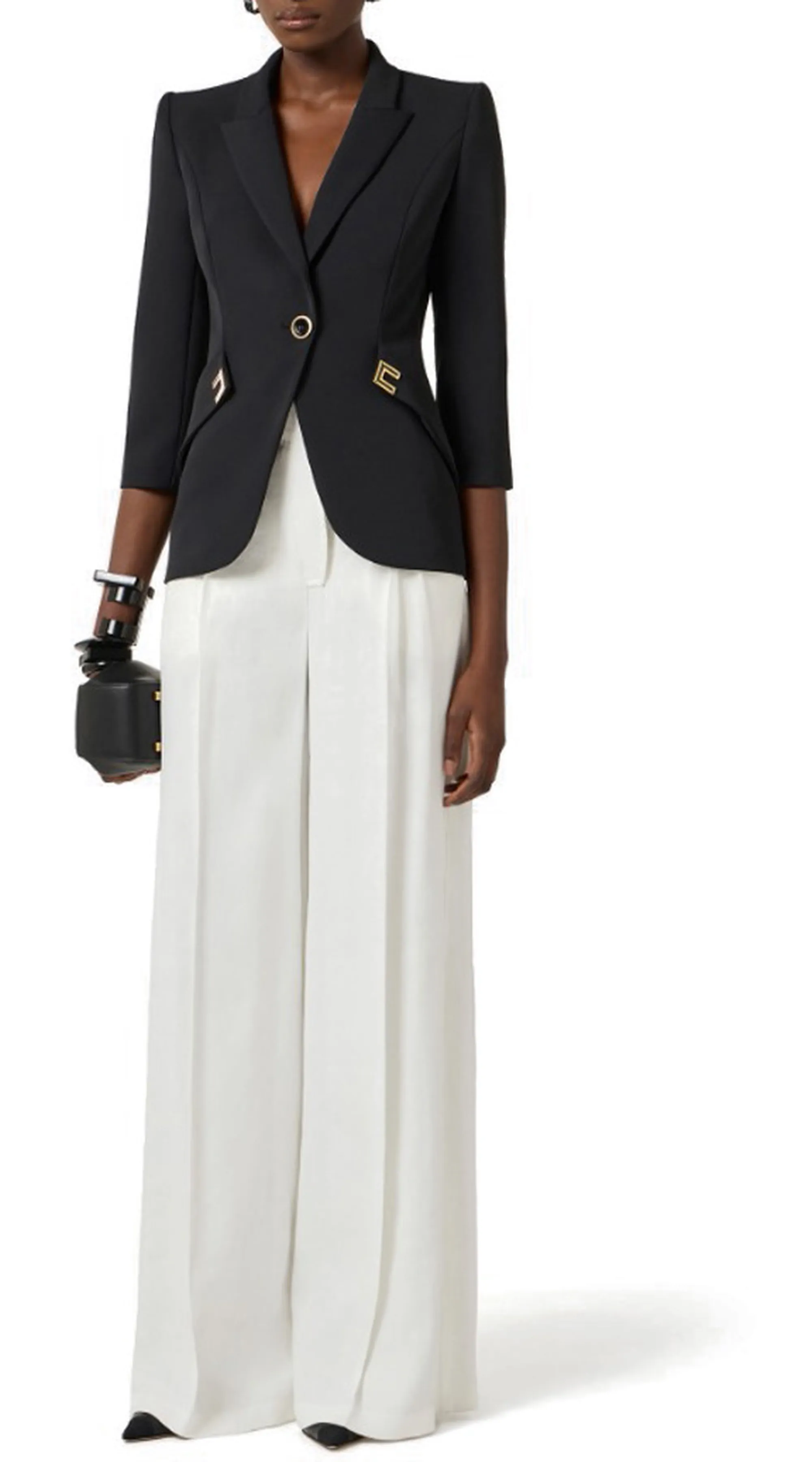 Elisabetta Franchi Giacca In Doppio Crepe Stretch Con Dettagli Logo Nero Gi21561E2 178207