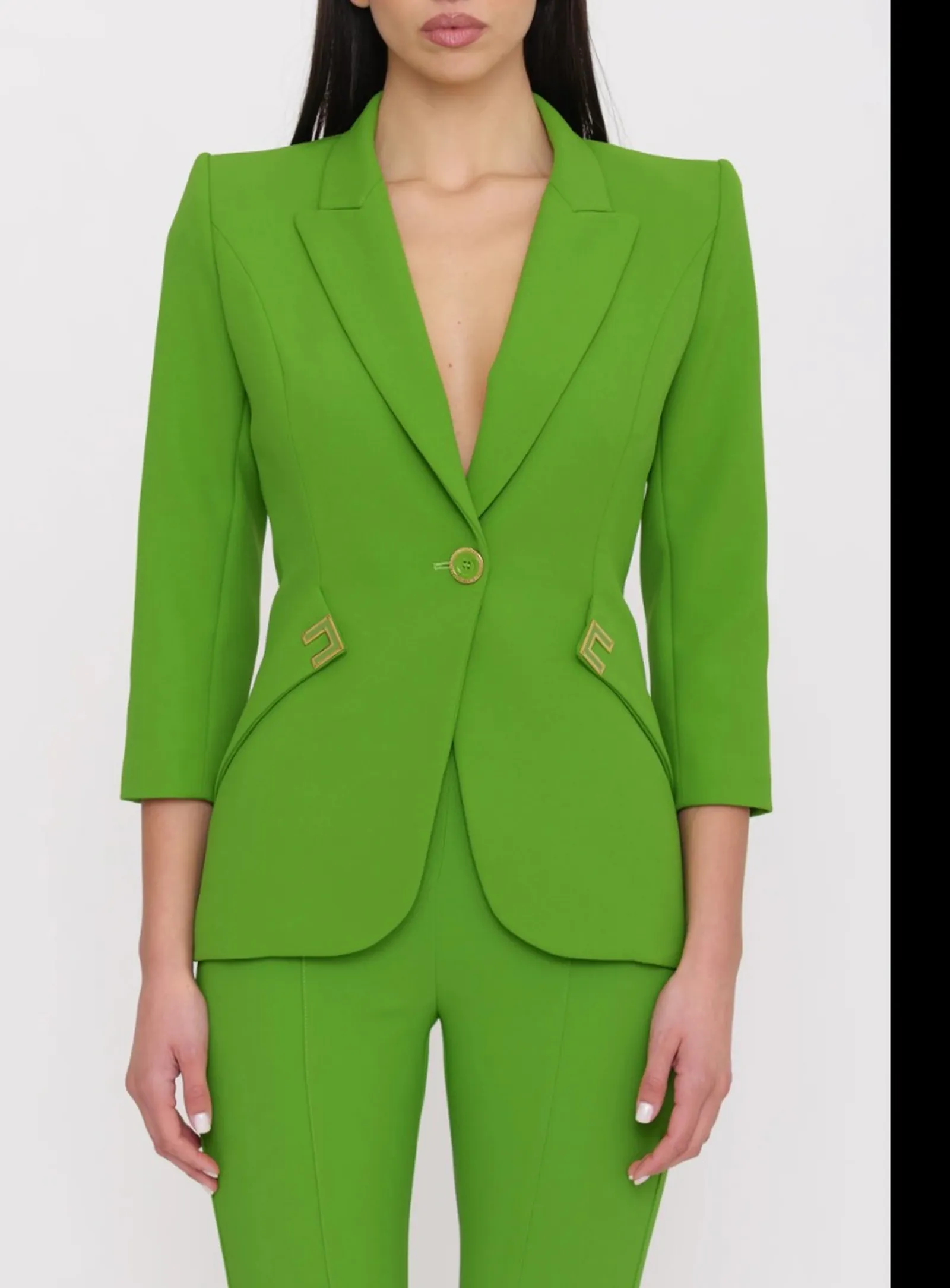 Elisabetta Franchi Giacca In Doppio Crepe Stretch Con Dettagli Logo Verde Gi21561E2 171633