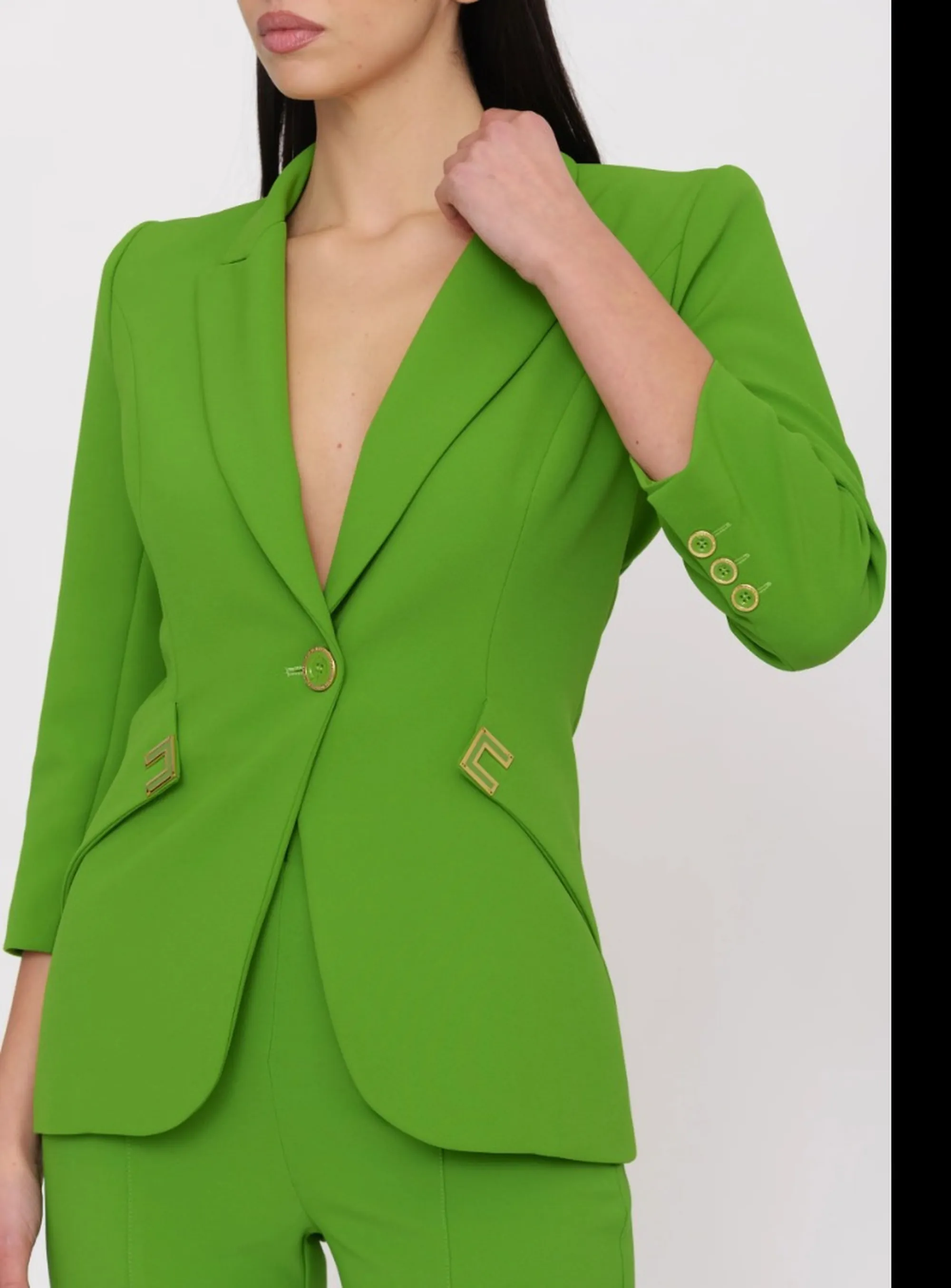 Elisabetta Franchi Giacca In Doppio Crepe Stretch Con Dettagli Logo Verde Gi21561E2 171636