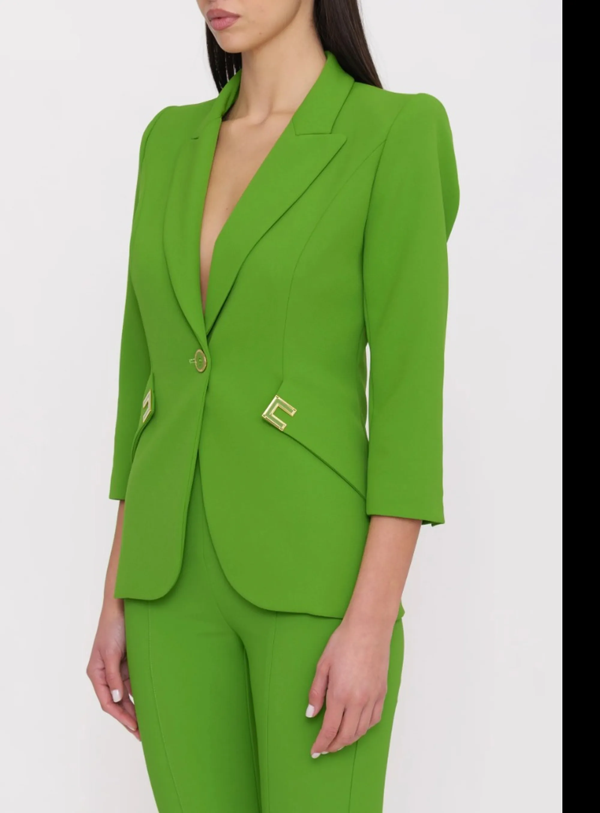 Elisabetta Franchi Giacca In Doppio Crepe Stretch Con Dettagli Logo Verde Gi21561E2 171637