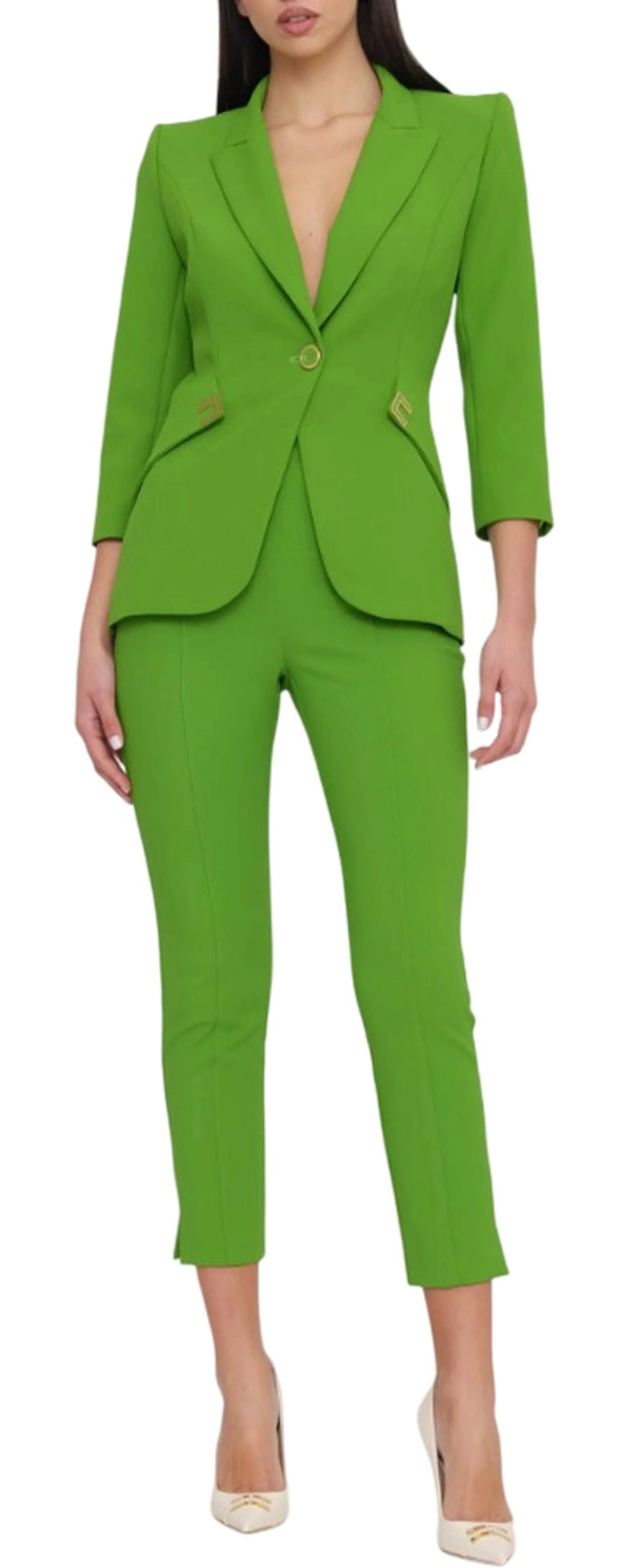 Elisabetta Franchi Giacca In Doppio Crepe Stretch Con Dettagli Logo Verde Gi21561E2 178209