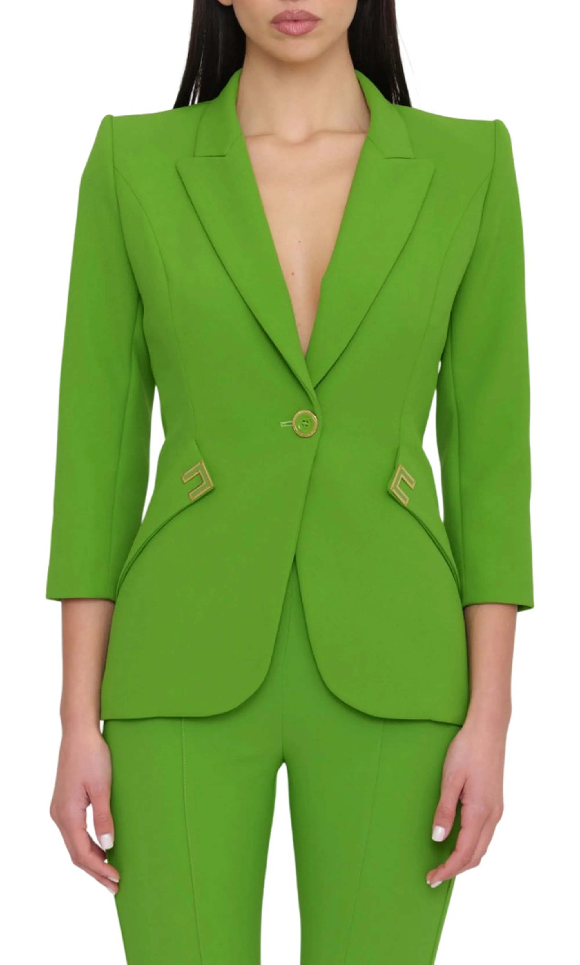 Elisabetta Franchi Giacca In Doppio Crepe Stretch Con Dettagli Logo Verde Gi21561E2 178211