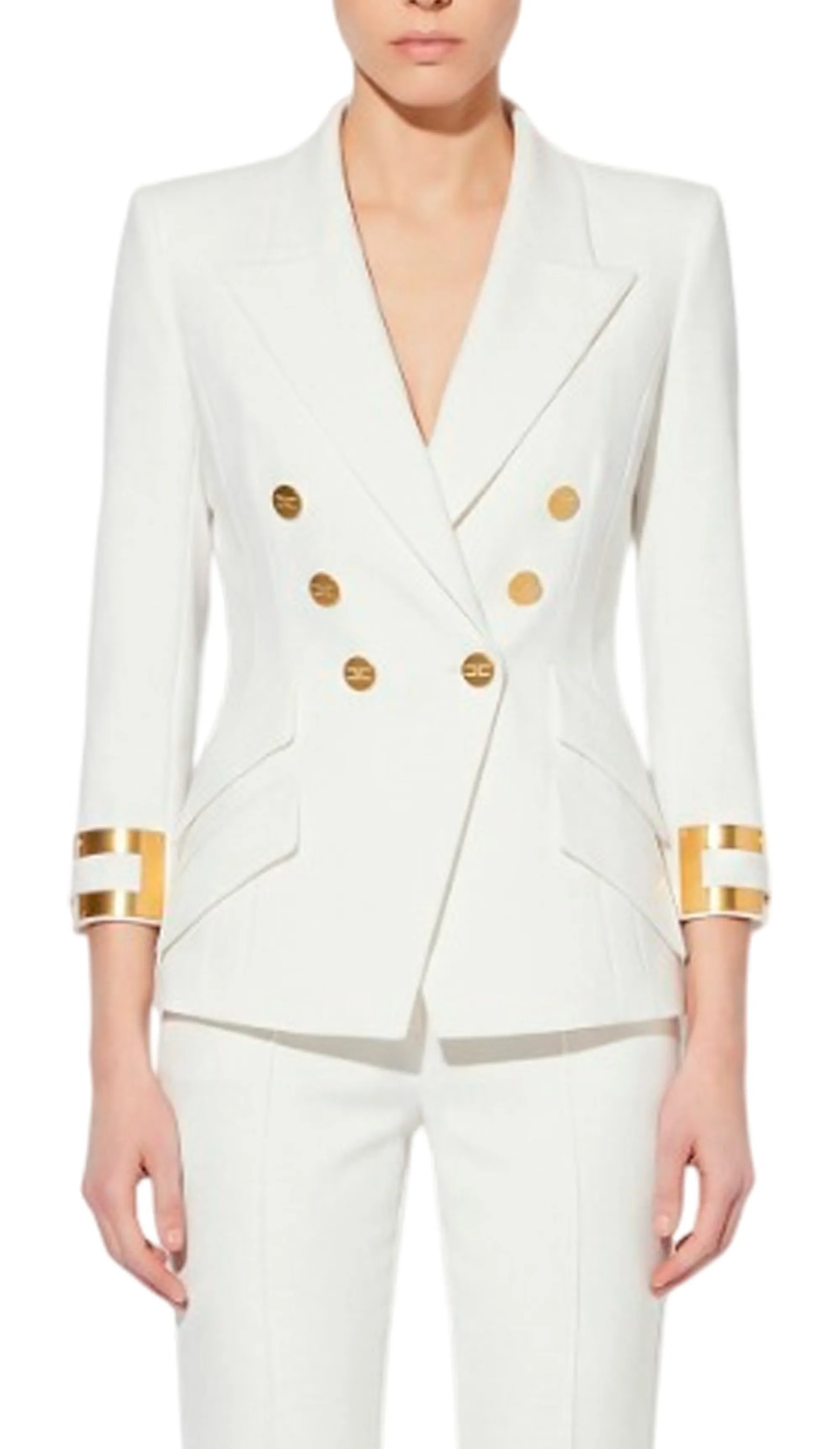 Elisabetta Franchi B'Double Stretch Crepe Jacket With Jewel Logo' Ivory Gi26866E2 185156