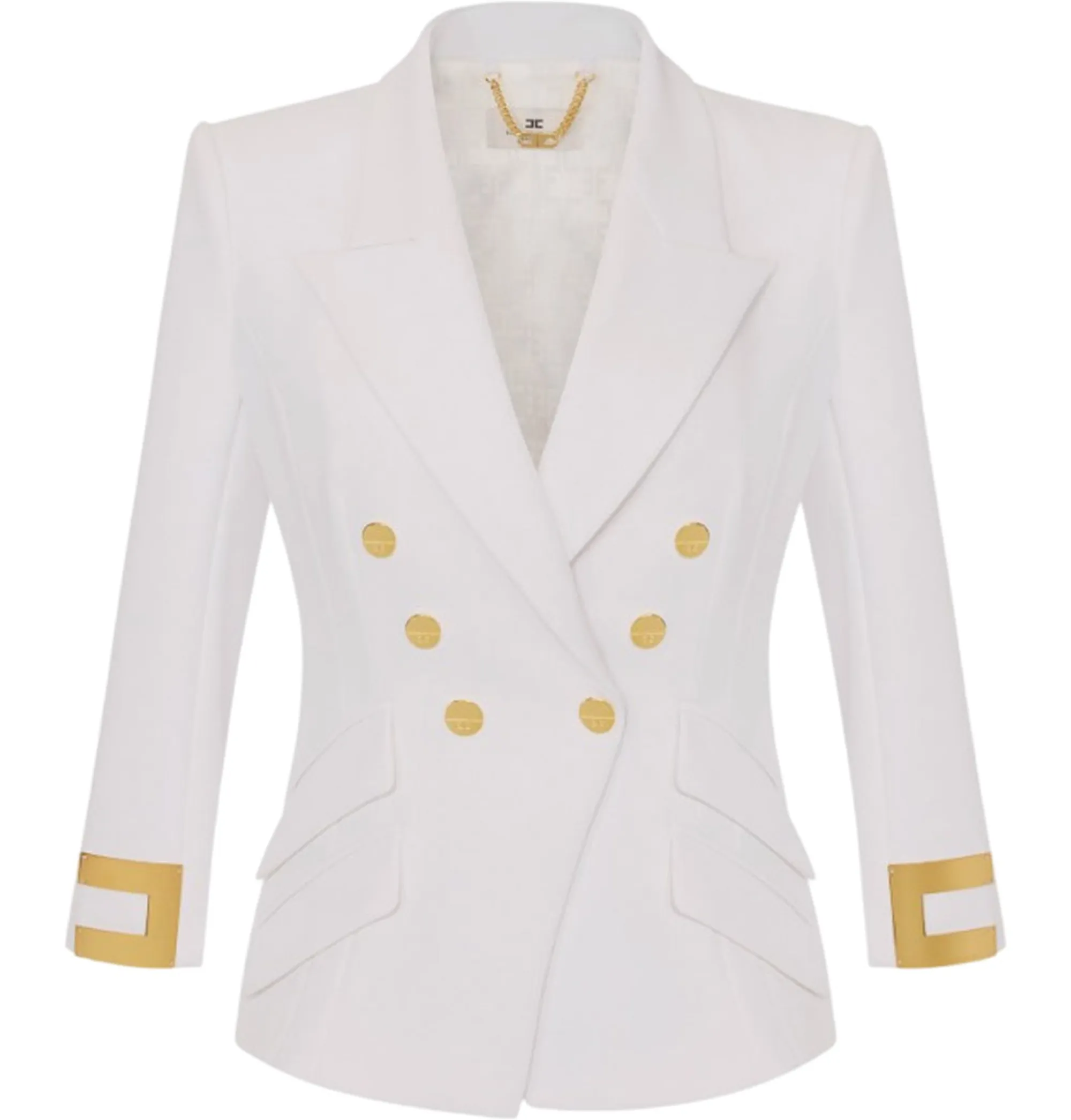 Elisabetta Franchi B'Double Stretch Crepe Jacket With Jewel Logo' Ivory Gi26866E2 185158