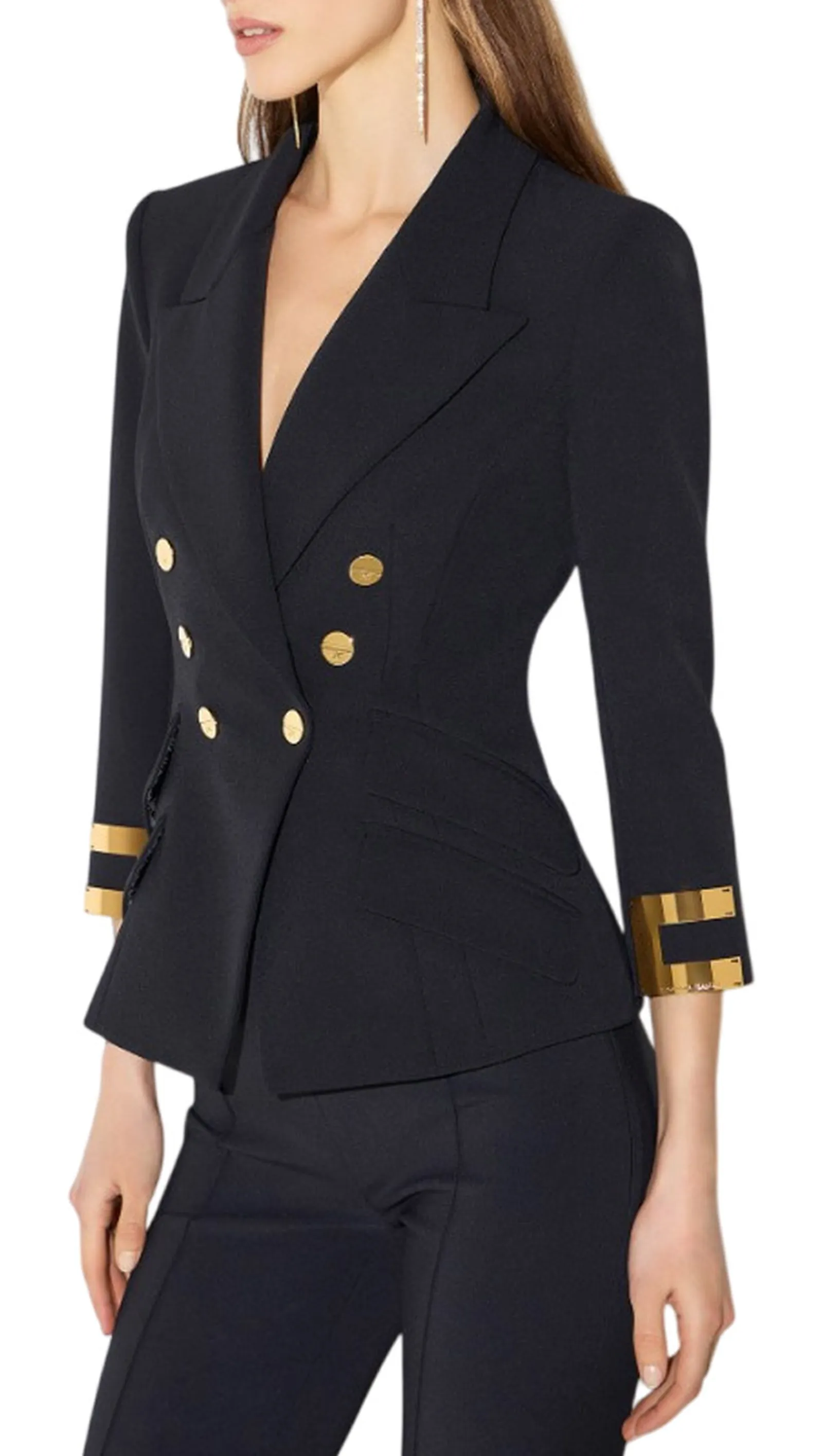 Elisabetta Franchi Giacca In Doppio Crepe Stretch Con Logo Gioiello Nero Gi26866E2 185146