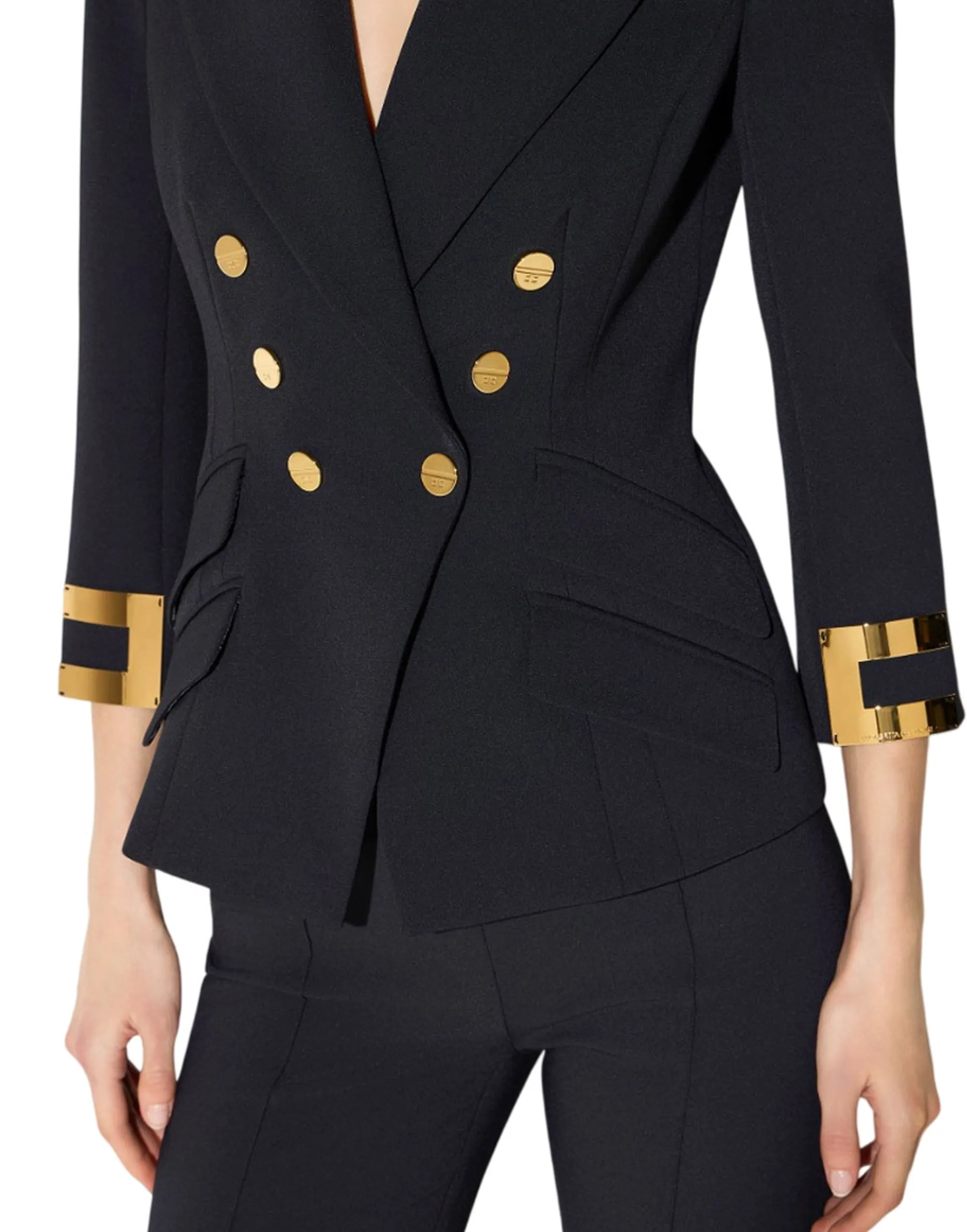 Elisabetta Franchi B'Double Stretch Crepe Jacket With Jewel Logo' Black Gi26866E2 185151