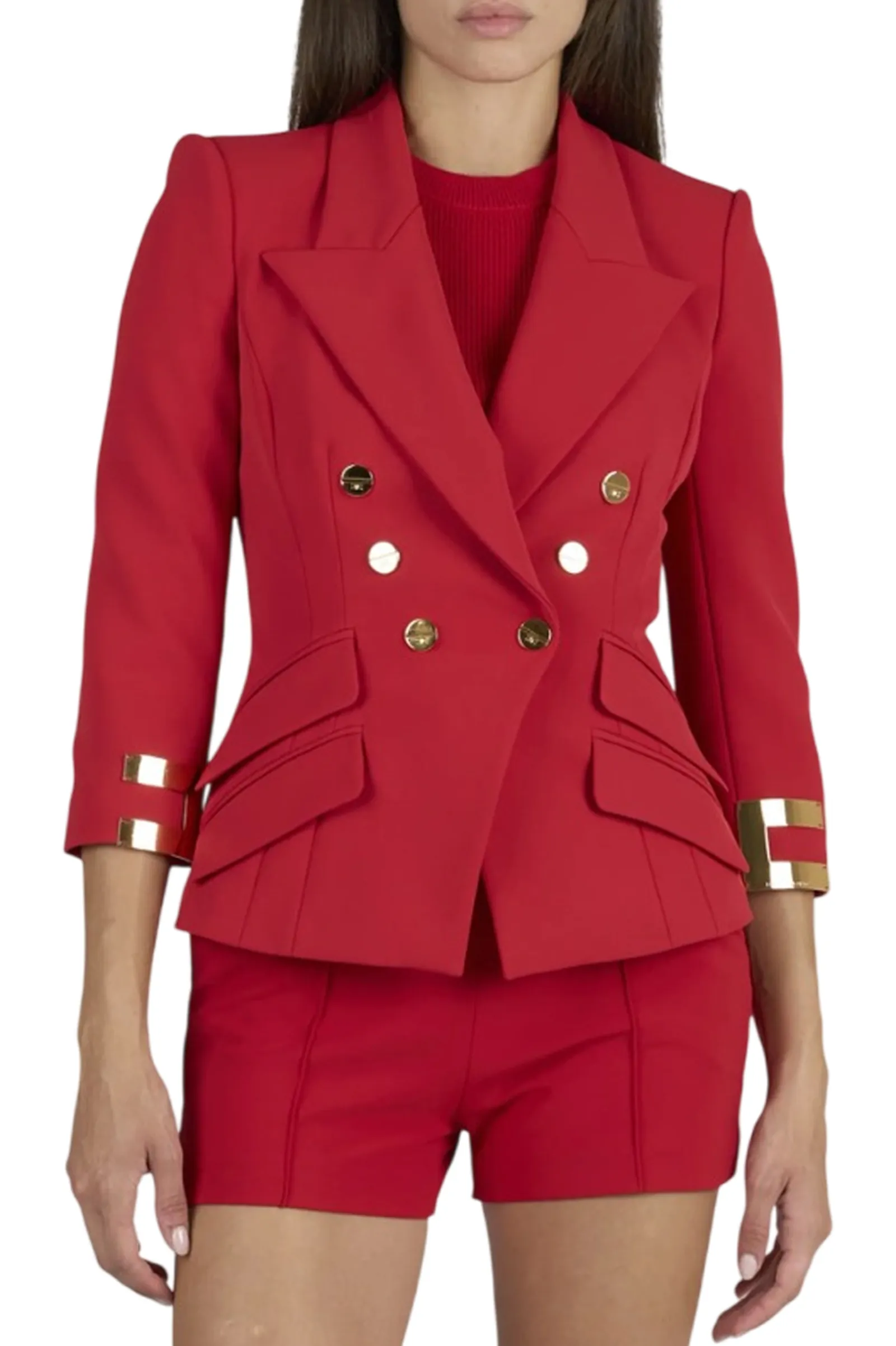 Elisabetta Franchi Giacca In Doppio Crepe Stretch Con Logo Gioiello Rosso Gi26866E2 194052