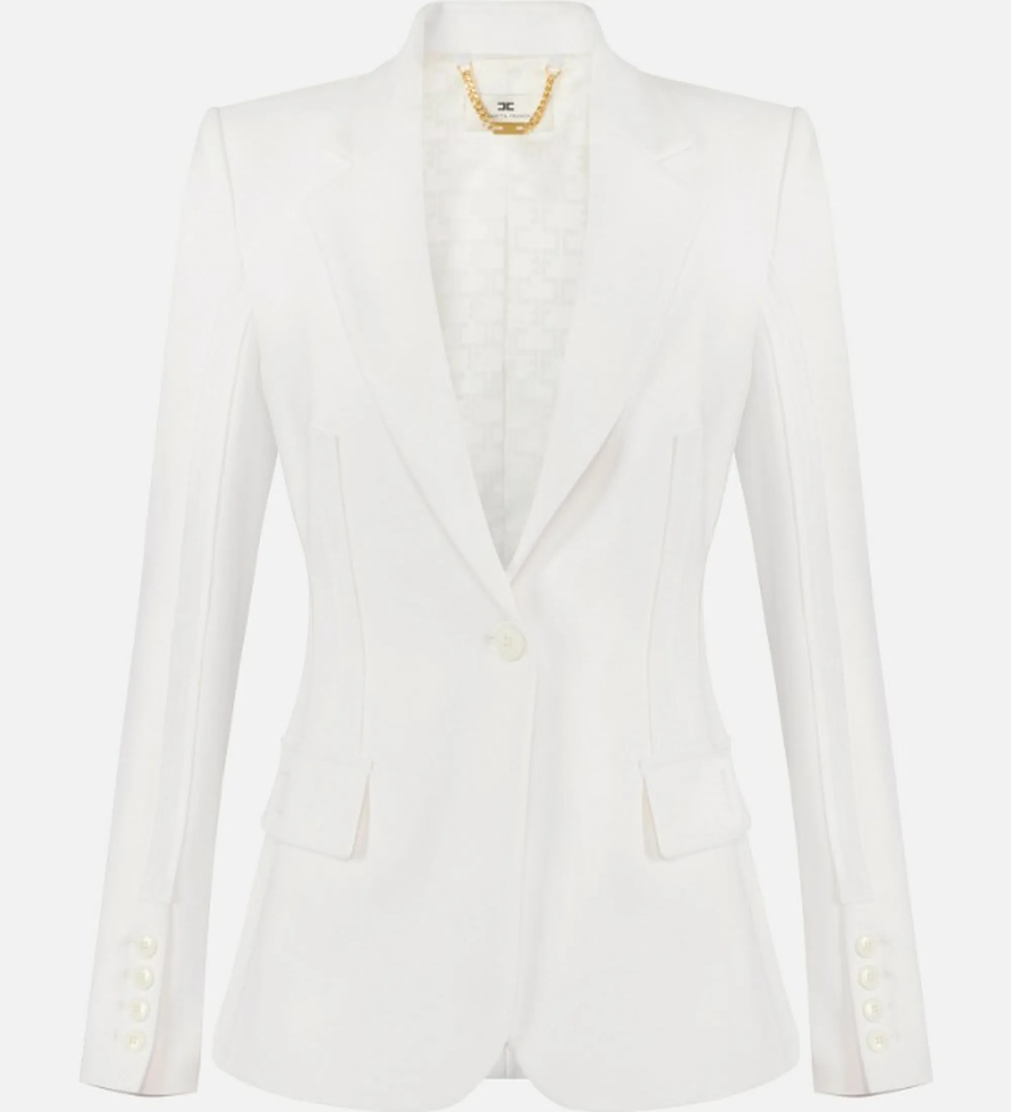 Elisabetta Franchi B'Double Stretch Crepe Jacket With Raw-Cut Patterns' Ivory Gi21661E2 172377