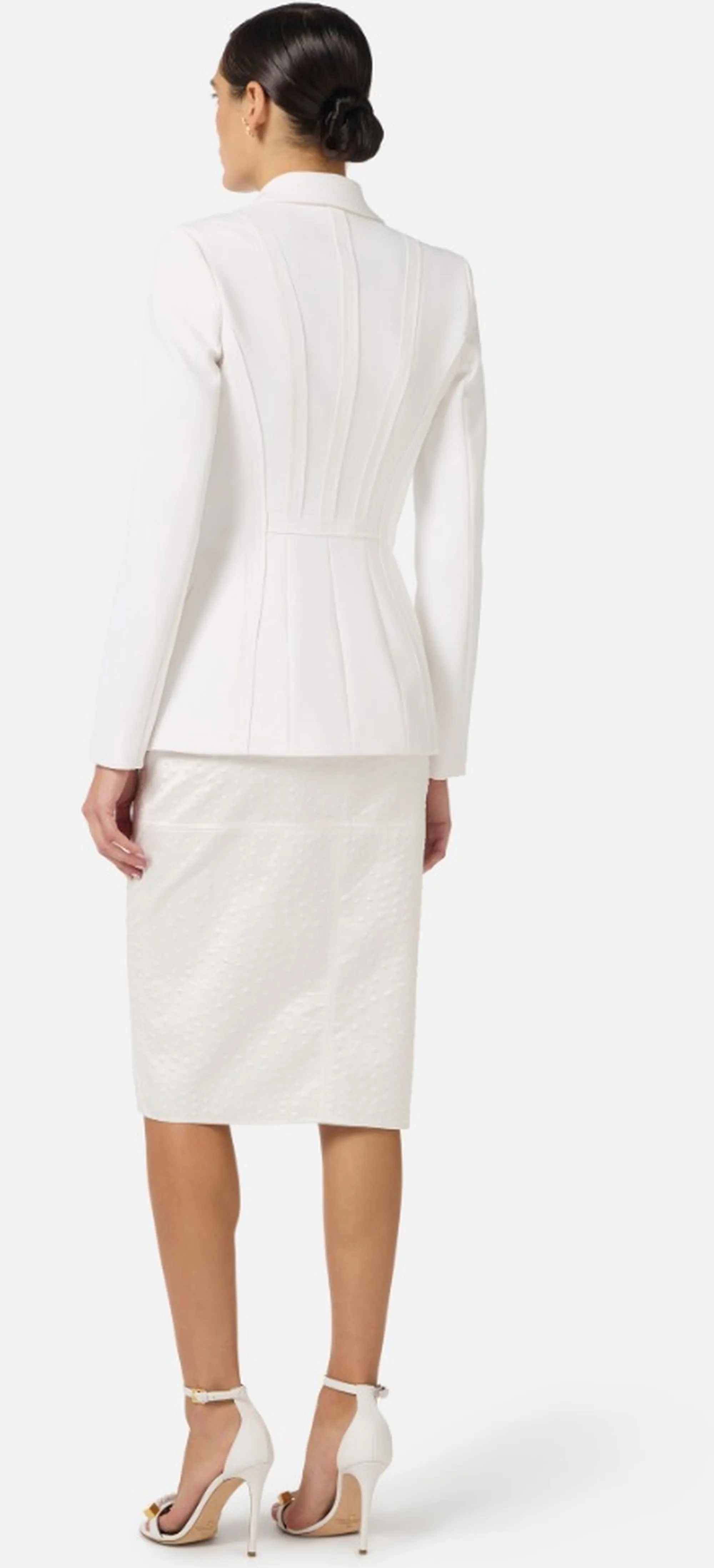 Elisabetta Franchi B'Double Stretch Crepe Jacket With Raw-Cut Patterns' Ivory Gi21661E2 172381