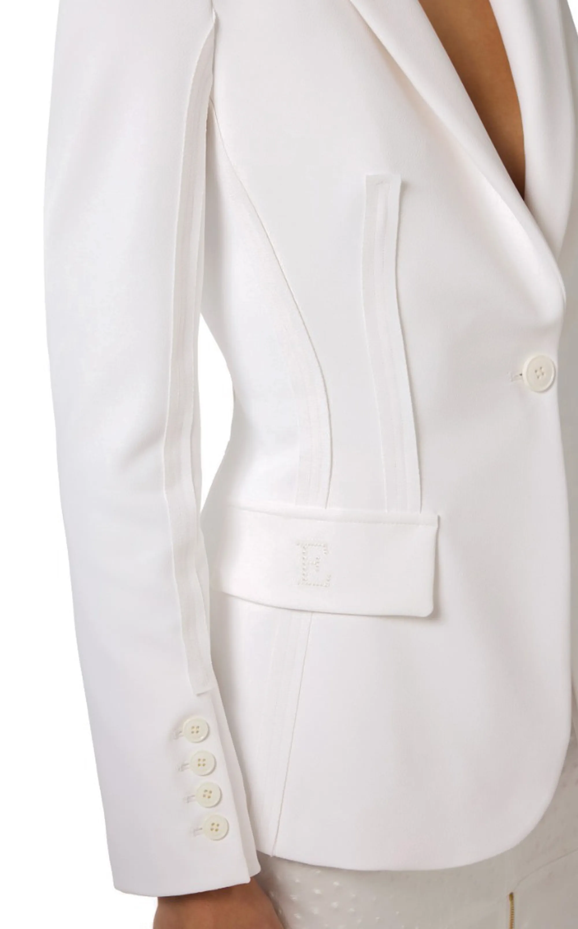 Elisabetta Franchi B'Double Stretch Crepe Jacket With Raw-Cut Patterns' Ivory Gi21661E2 178194