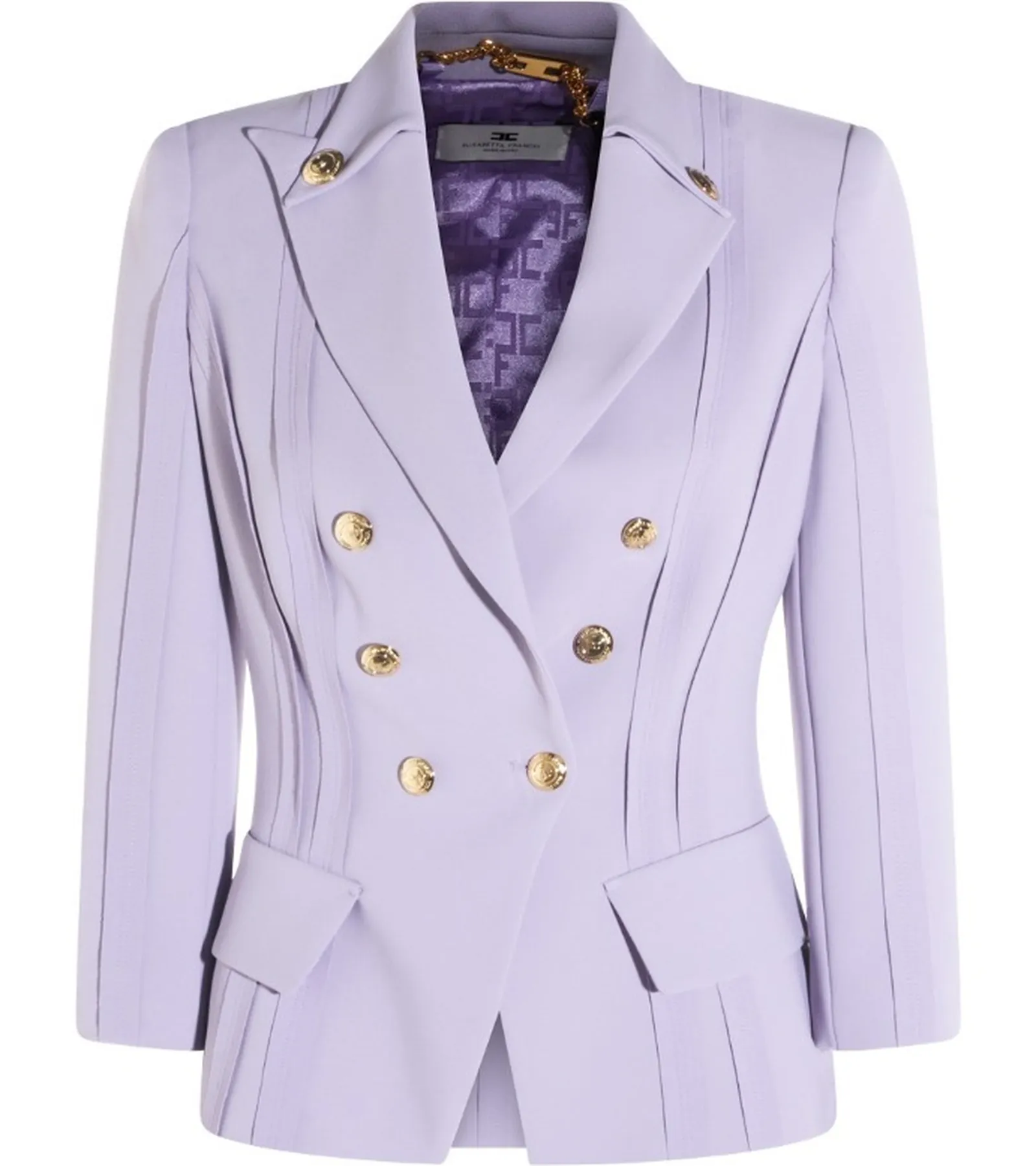 Elisabetta Franchi Giacca In Doppio Crepe Stretch Con Motivi A Taglio Vivo Lilla Gi21861E2 172391