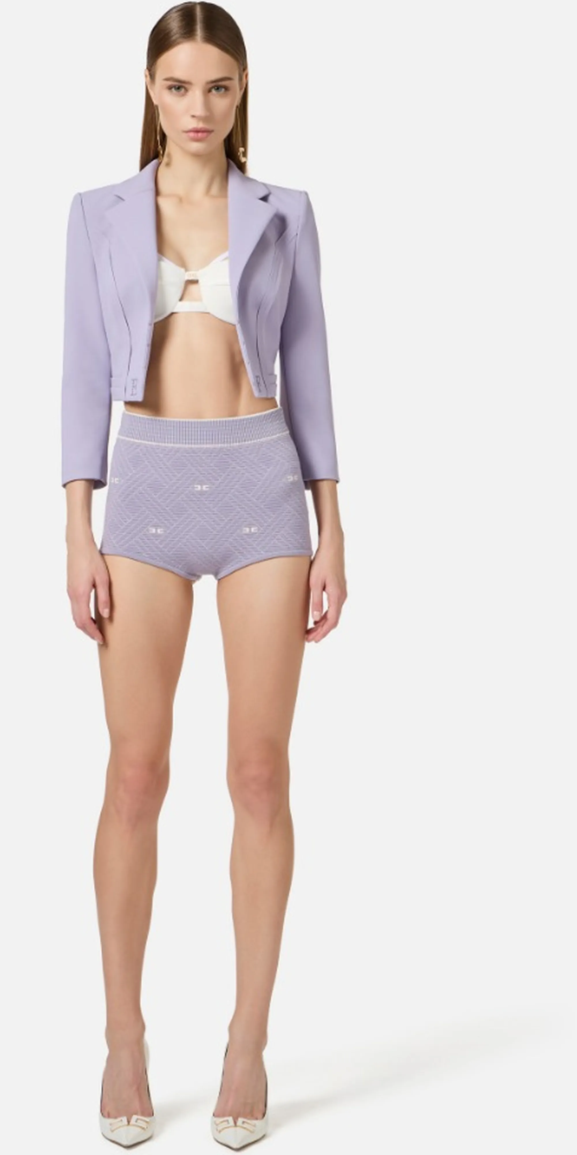 Elisabetta Franchi B'Double Stretch Crepe Jacket With Raw-Cut Patterns' Small Gi22261E2 172393