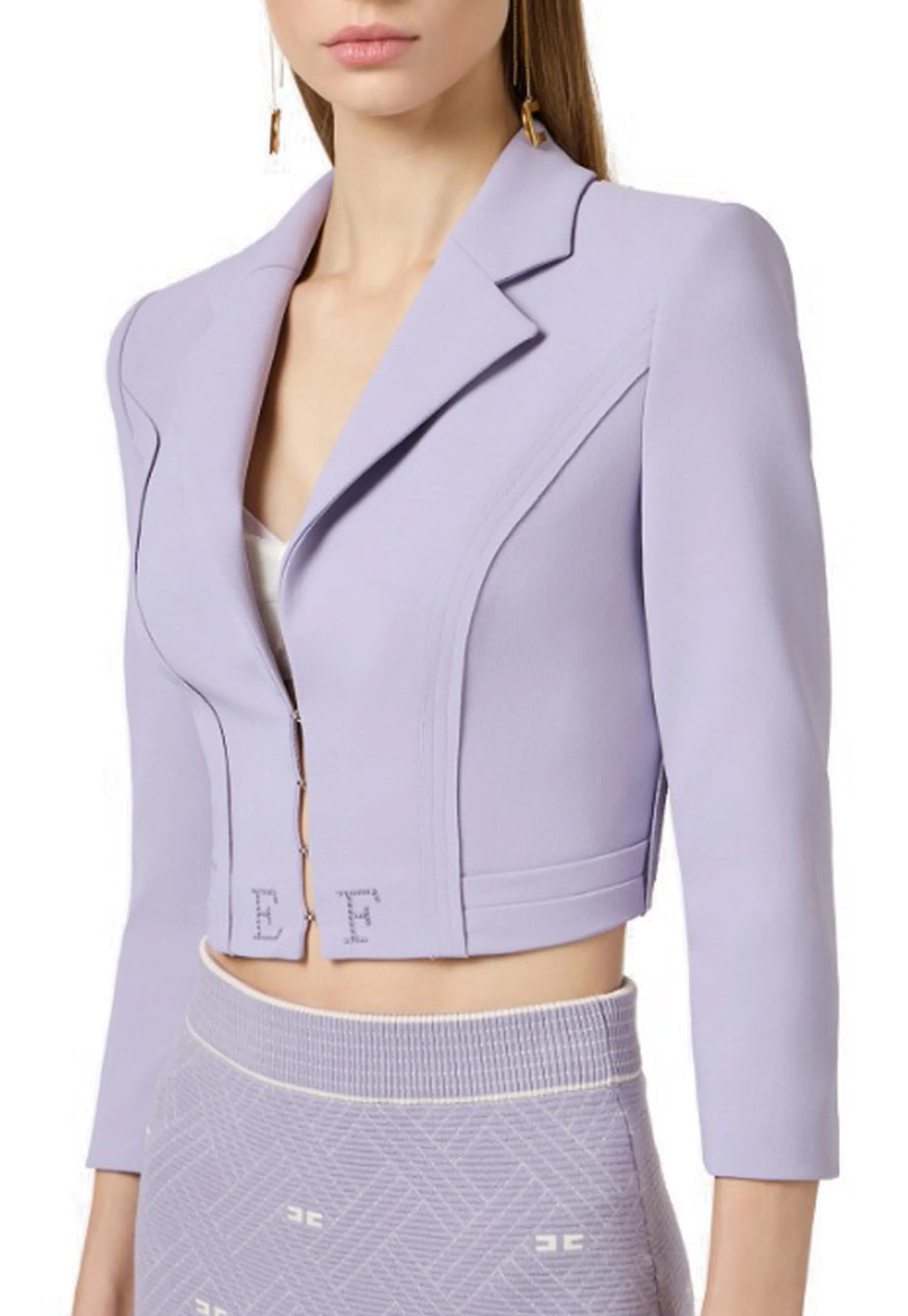 Elisabetta Franchi B'Double Stretch Crepe Jacket With Raw-Cut Patterns' Small Gi22261E2 178177