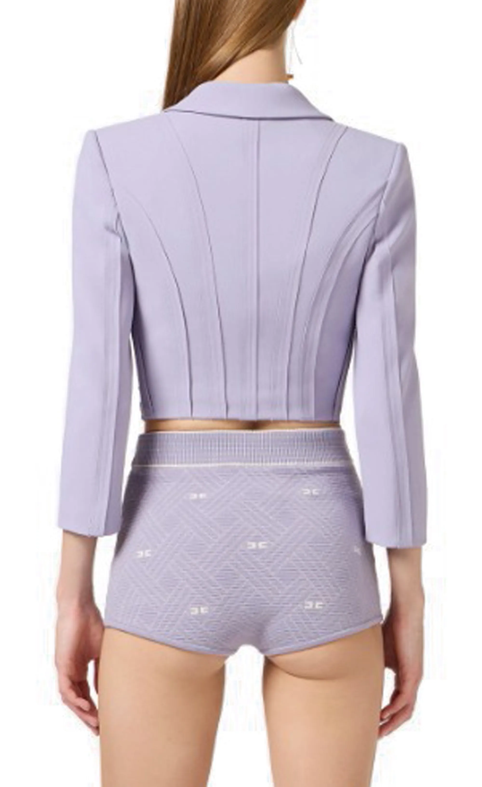 Elisabetta Franchi B'Double Stretch Crepe Jacket With Raw-Cut Patterns' Small Gi22261E2 178178