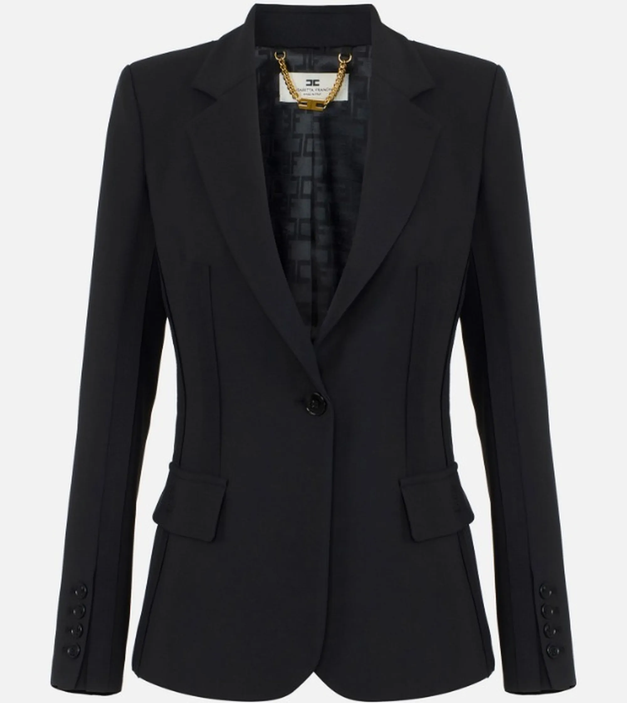Elisabetta Franchi B'Double Stretch Crepe Jacket With Raw-Cut Patterns' Black Gi21661E2 172373