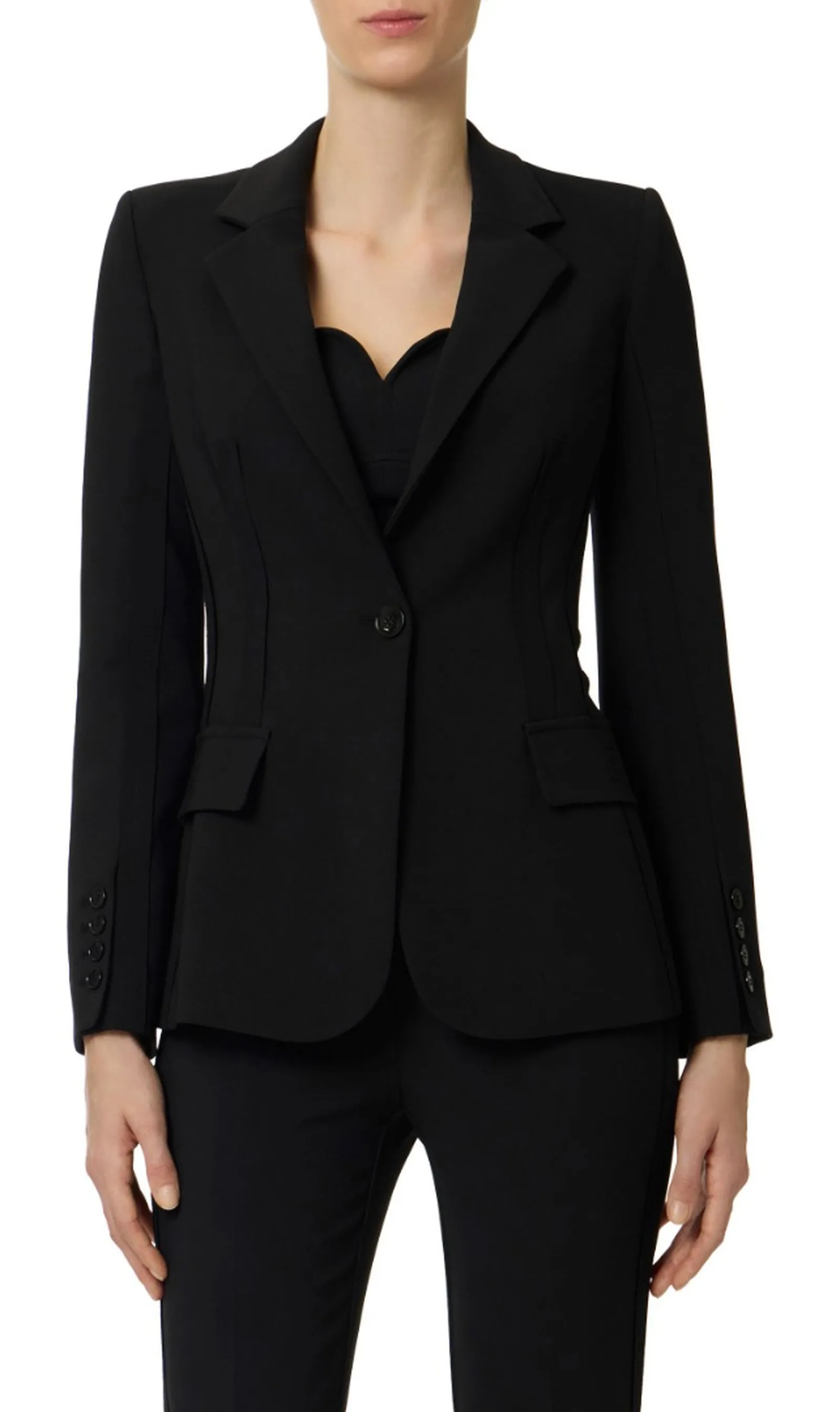 Elisabetta Franchi Giacca In Doppio Crepe Stretch Con Motivi A Taglio Vivo Nero Gi21661E2 172374