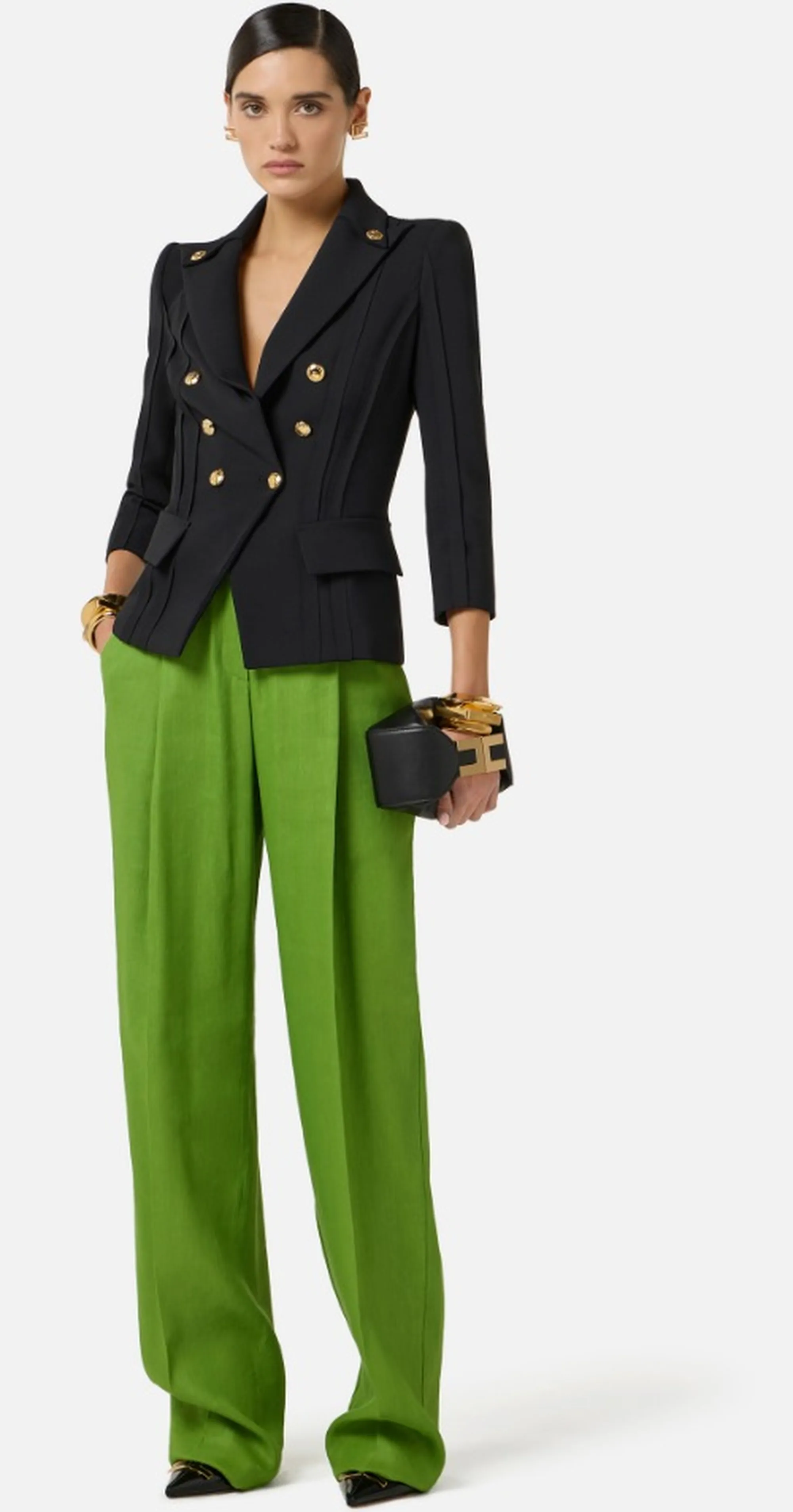 Elisabetta Franchi B'Double Stretch Crepe Jacket With Raw-Cut Patterns' Black Gi21861E2 172383