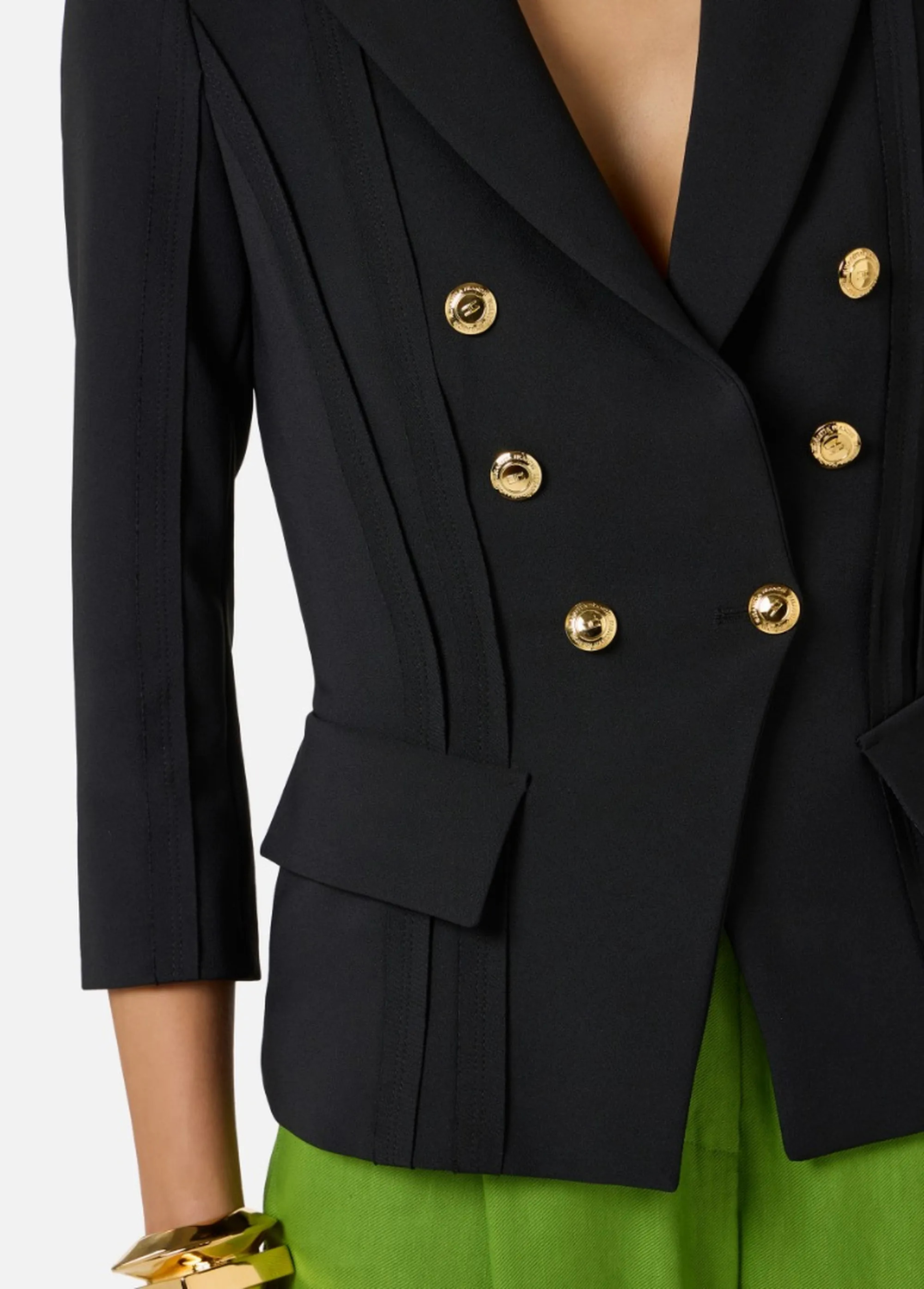 Elisabetta Franchi B'Double Stretch Crepe Jacket With Raw-Cut Patterns' Black Gi21861E2 172385