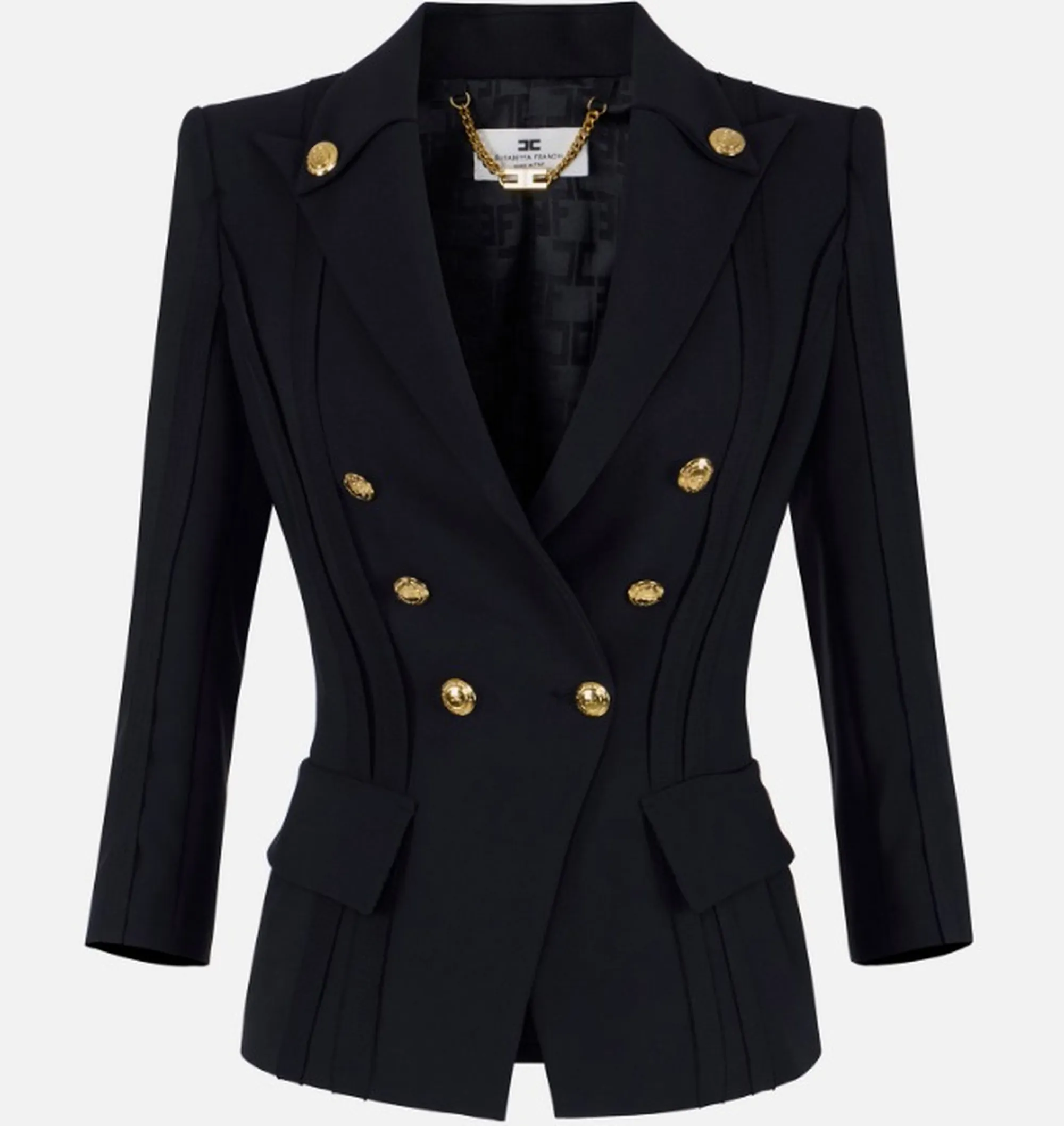 Elisabetta Franchi B'Double Stretch Crepe Jacket With Raw-Cut Patterns' Black Gi21861E2 172387
