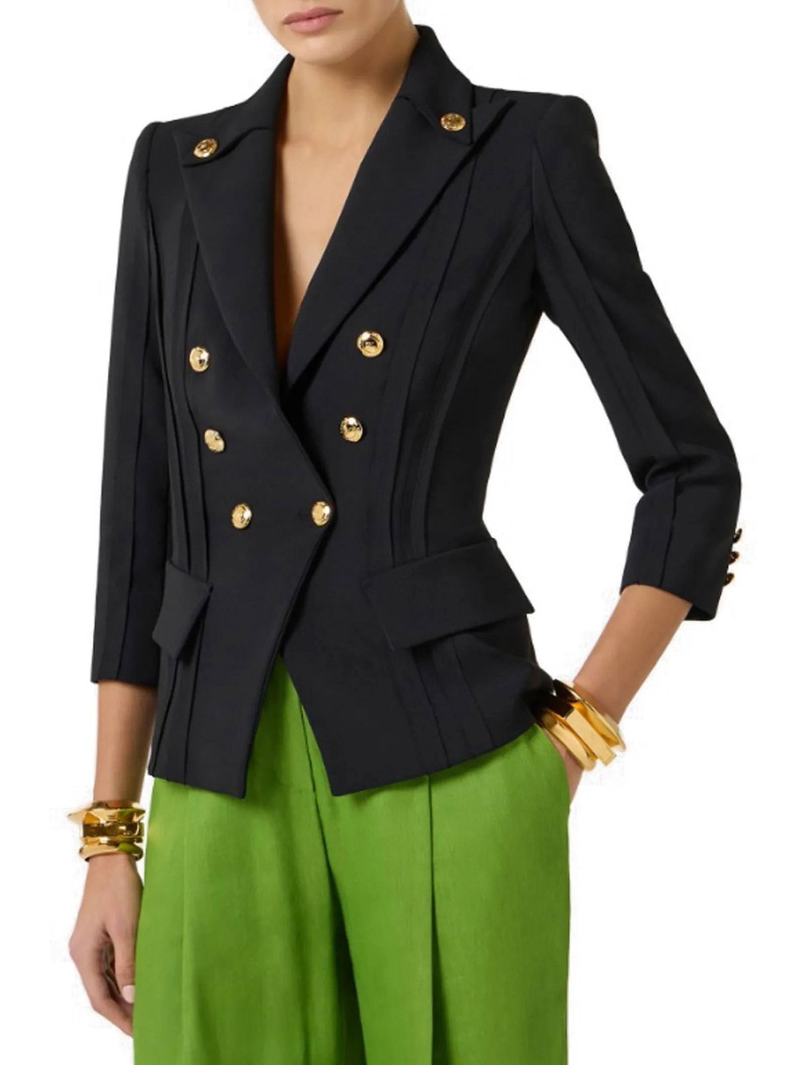 Elisabetta Franchi Giacca In Doppio Crepe Stretch Con Motivi A Taglio Vivo Nero Gi21861E2 178185