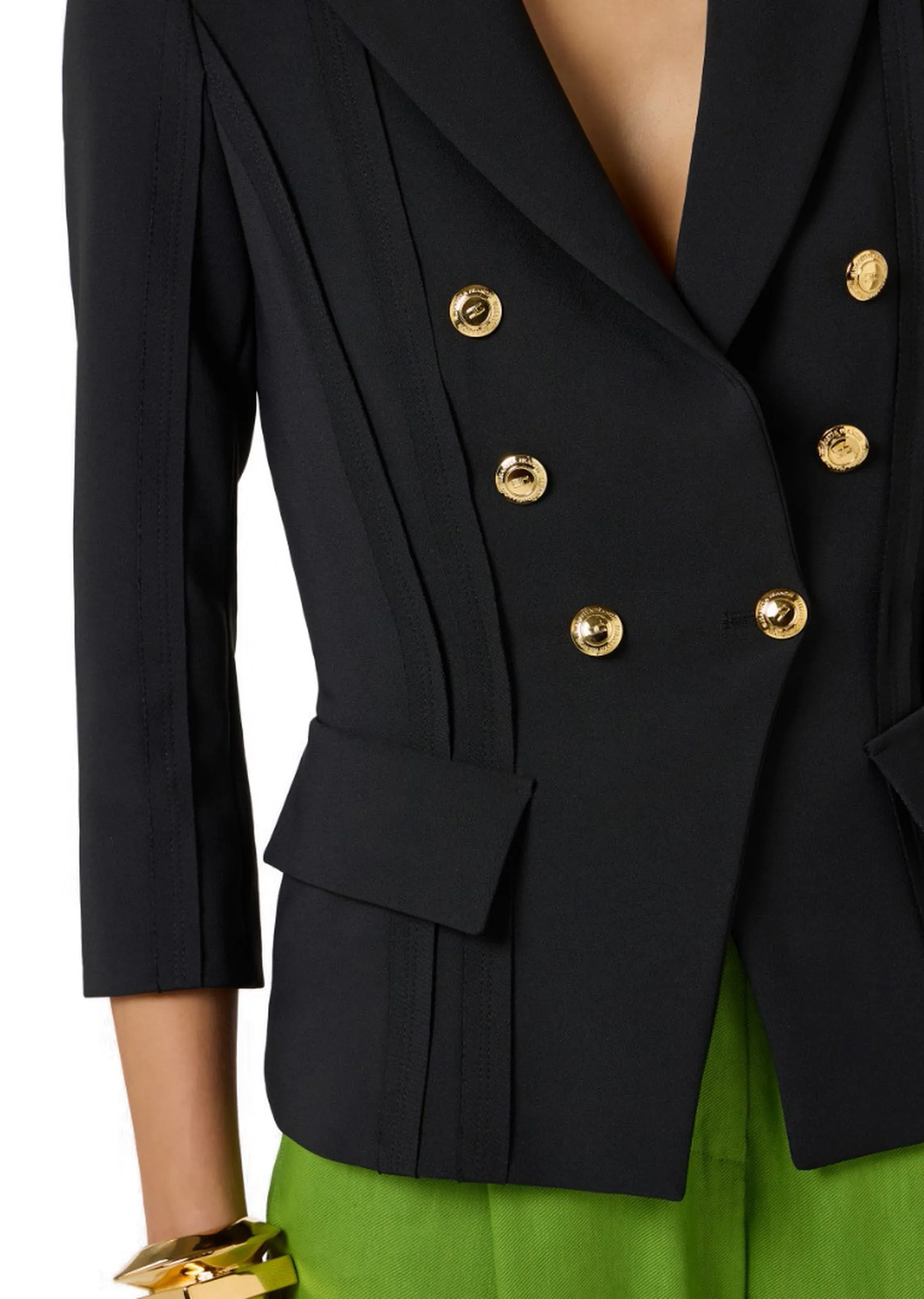 Elisabetta Franchi B'Double Stretch Crepe Jacket With Raw-Cut Patterns' Black Gi21861E2 178188
