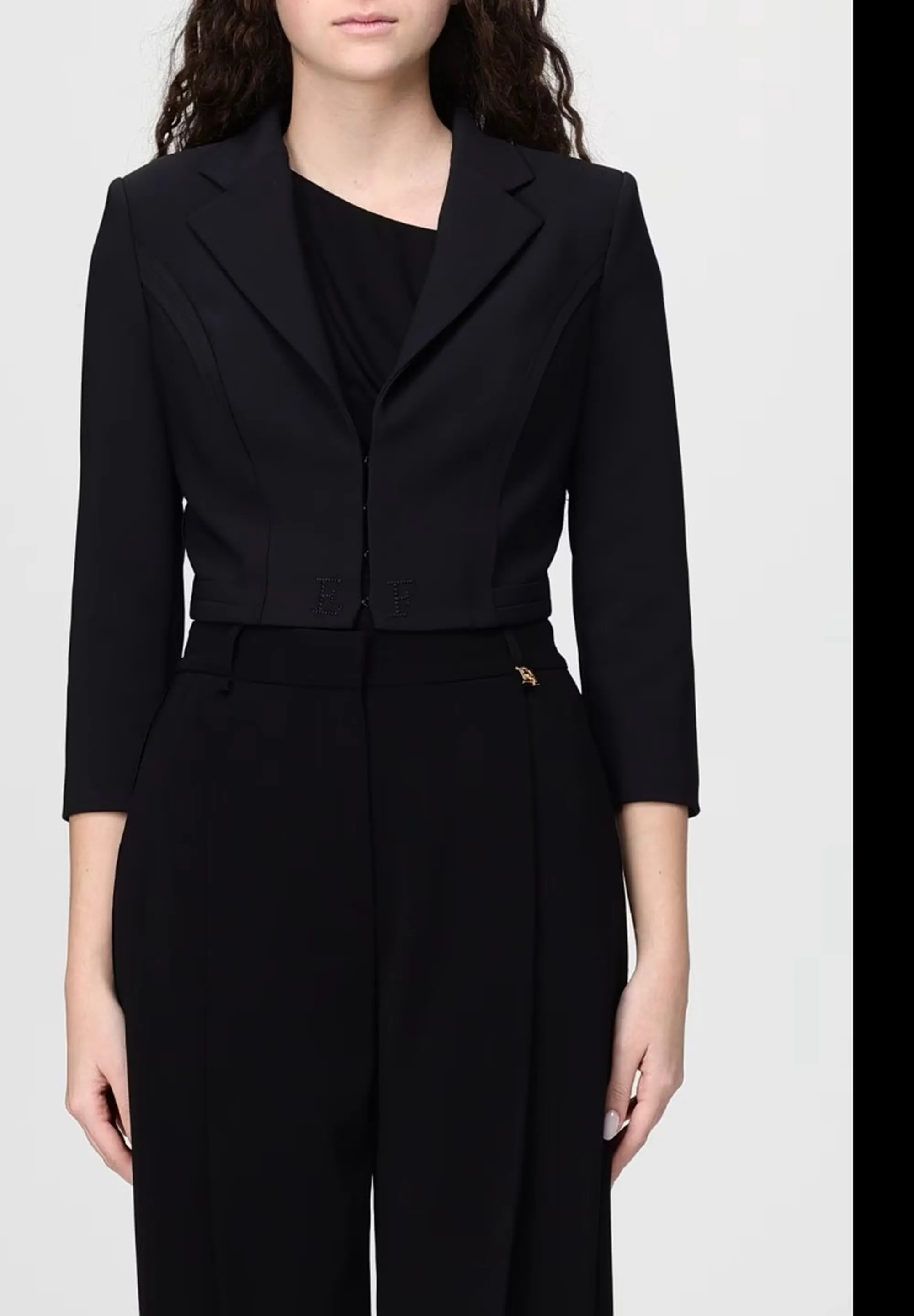 Elisabetta Franchi B'Double Stretch Crepe Jacket With Raw-Cut Patterns' Black Gi22261E2 172397