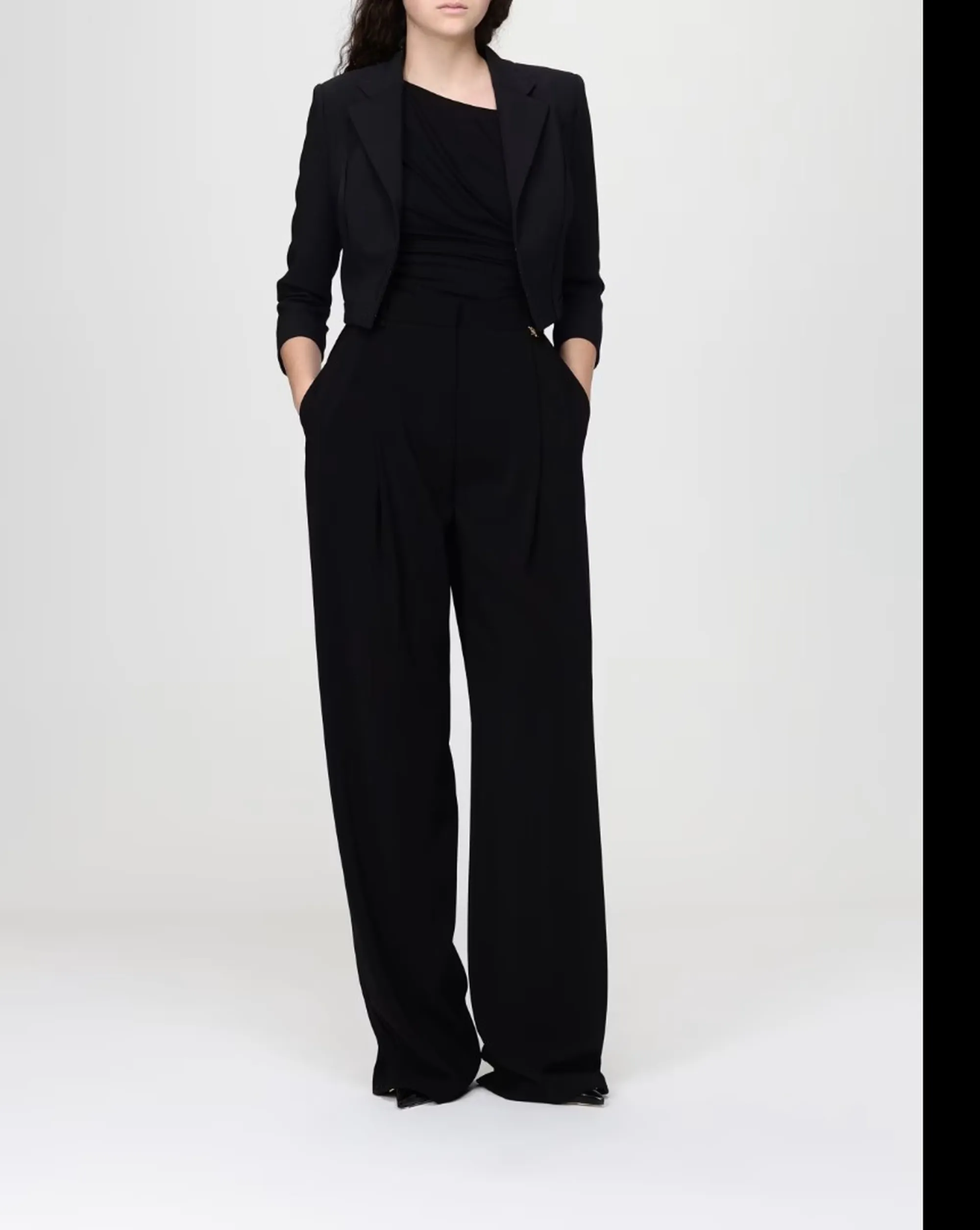 Elisabetta Franchi B'Double Stretch Crepe Jacket With Raw-Cut Patterns' Black Gi22261E2 172398