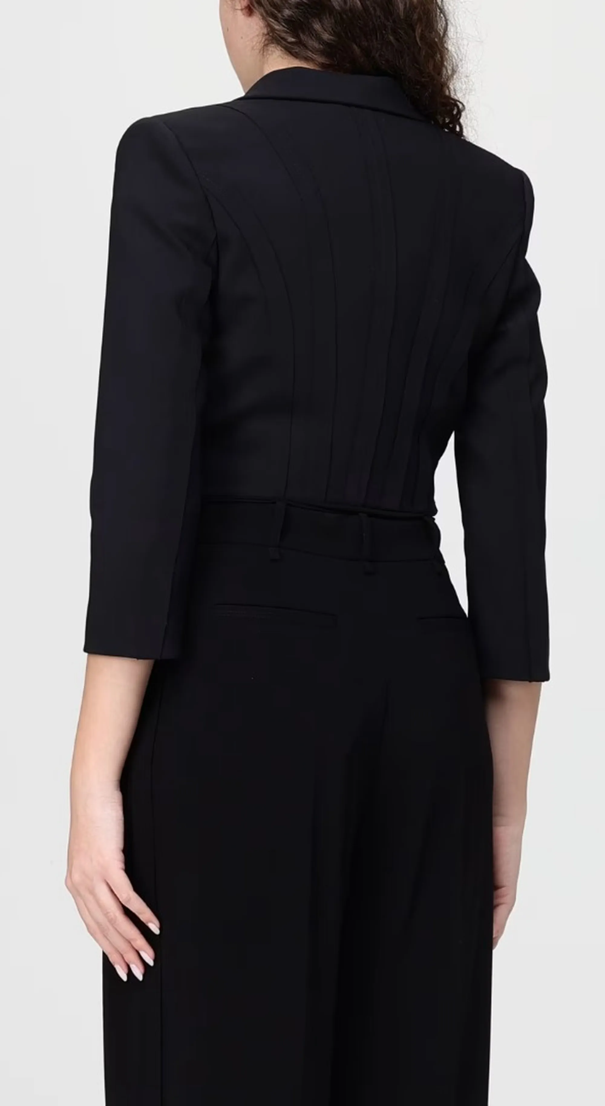 Elisabetta Franchi B'Double Stretch Crepe Jacket With Raw-Cut Patterns' Black Gi22261E2 172399