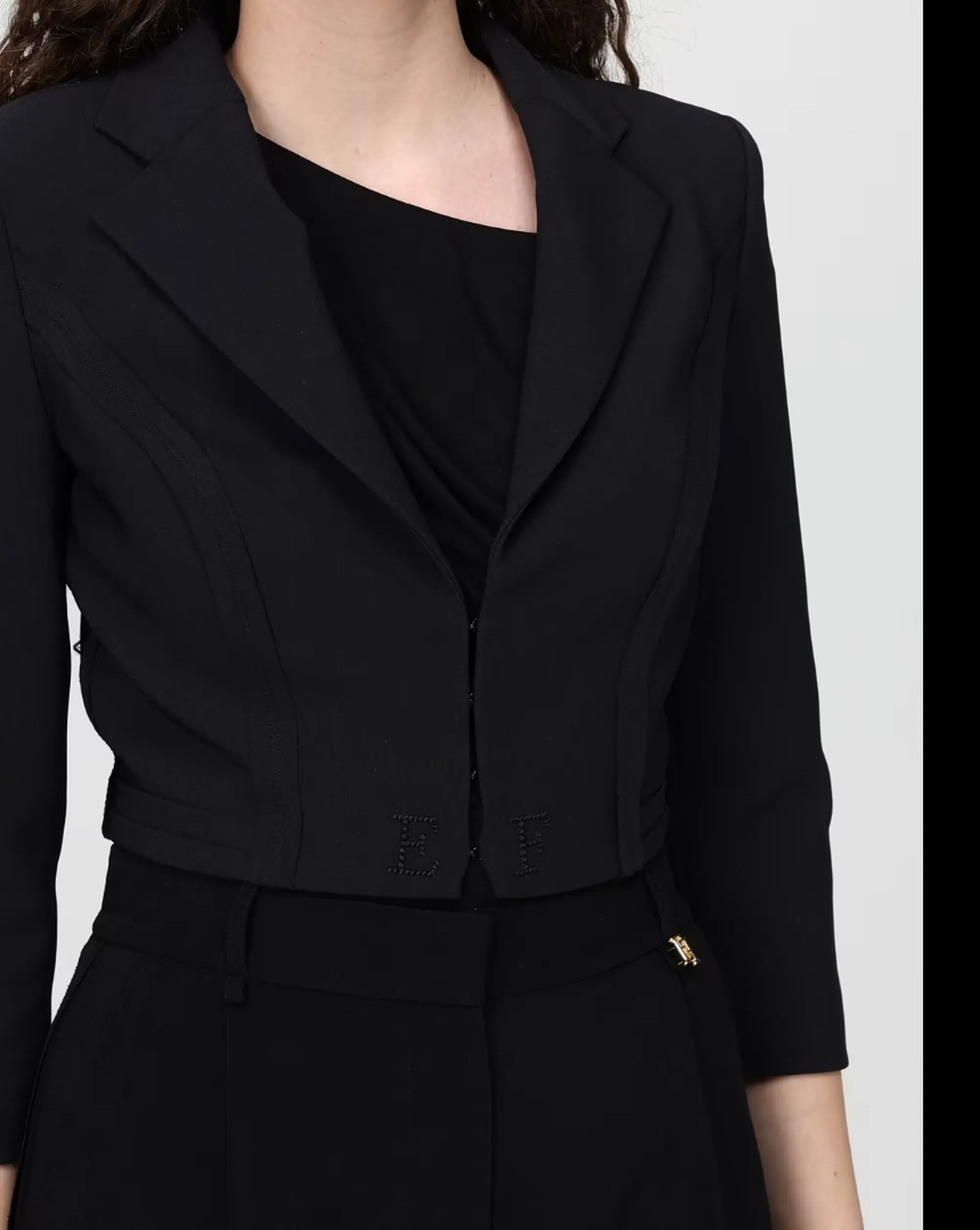 Elisabetta Franchi B'Double Stretch Crepe Jacket With Raw-Cut Patterns' Black Gi22261E2 172401