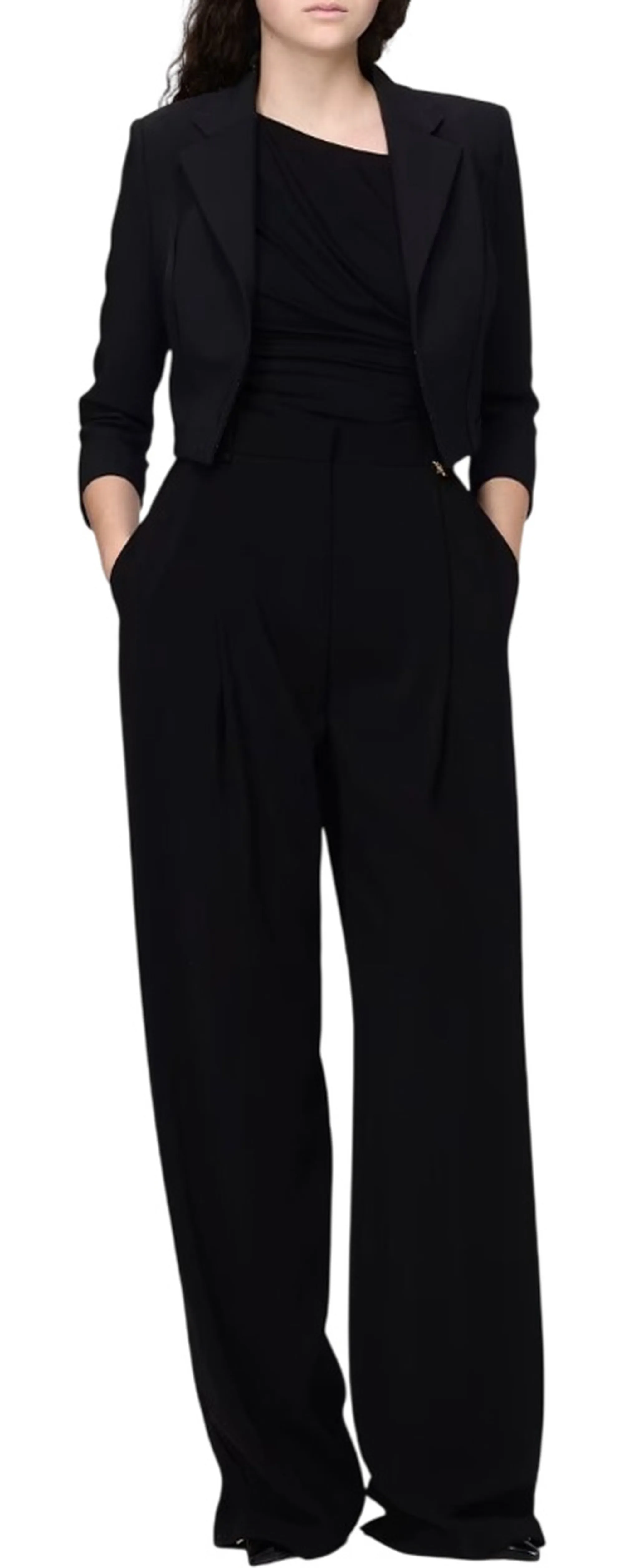 Elisabetta Franchi B'Double Stretch Crepe Jacket With Raw-Cut Patterns' Black Gi22261E2 178171