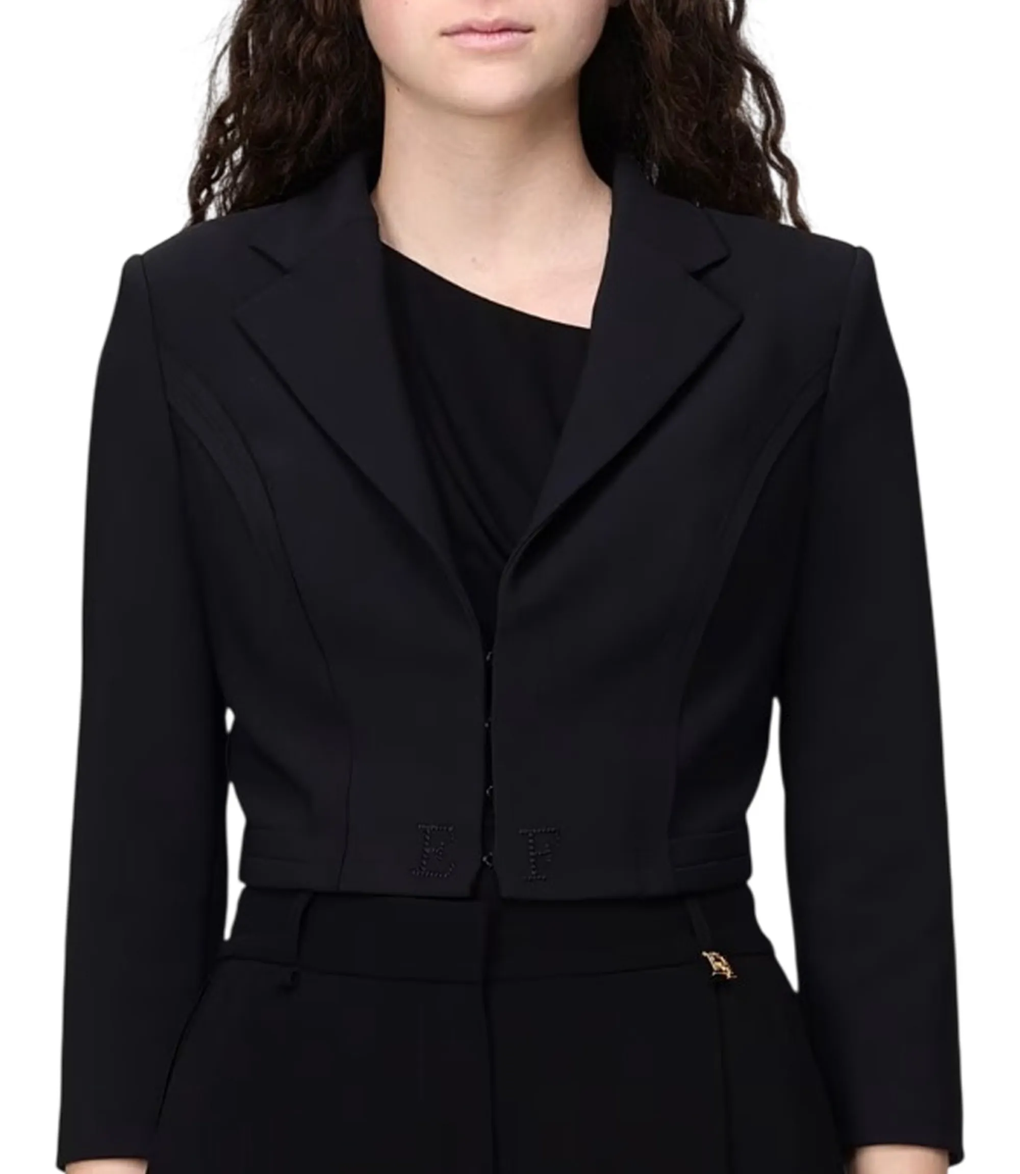 Elisabetta Franchi B'Double Stretch Crepe Jacket With Raw-Cut Patterns' Black Gi22261E2 178172