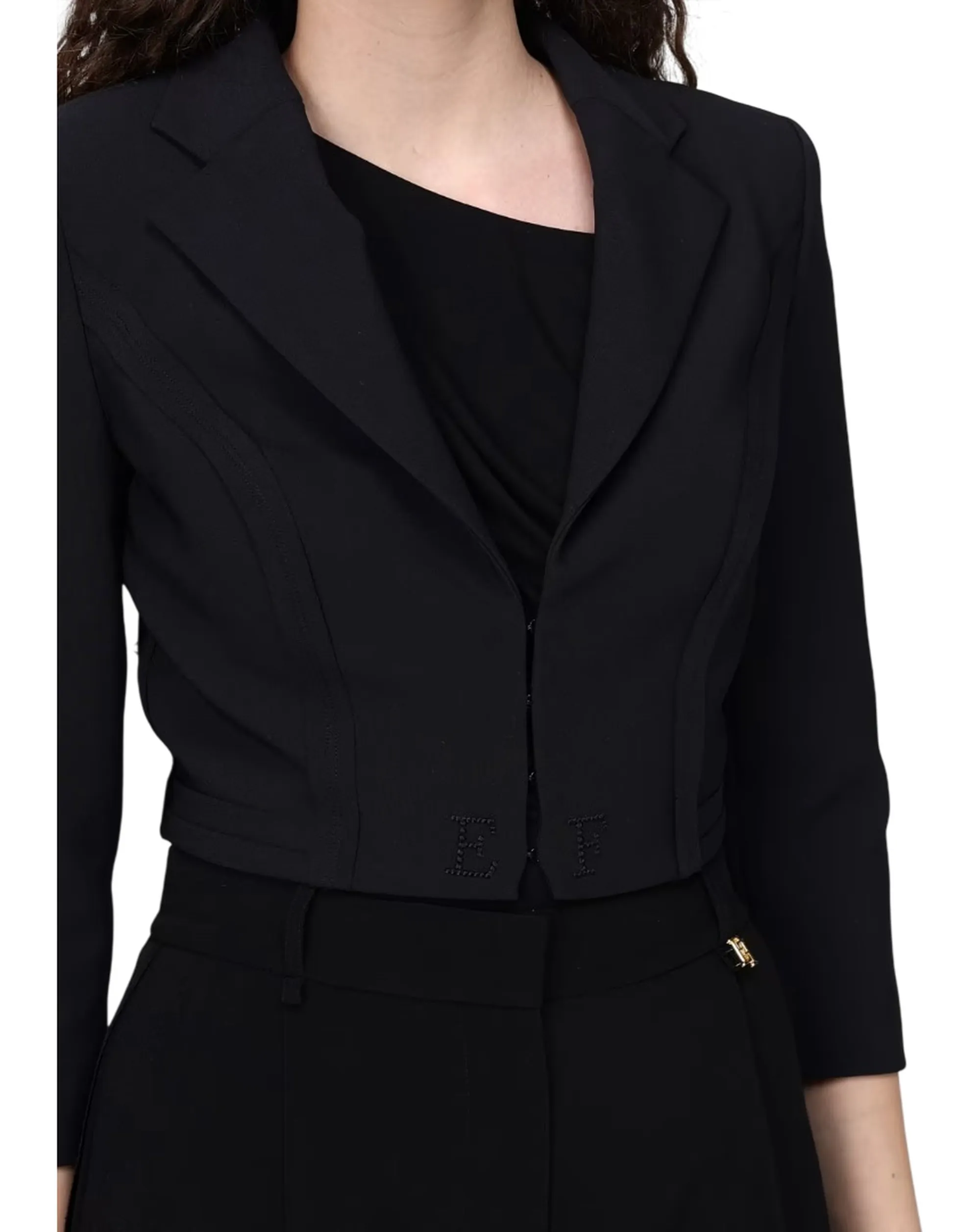 Elisabetta Franchi B'Double Stretch Crepe Jacket With Raw-Cut Patterns' Black Gi22261E2 178173