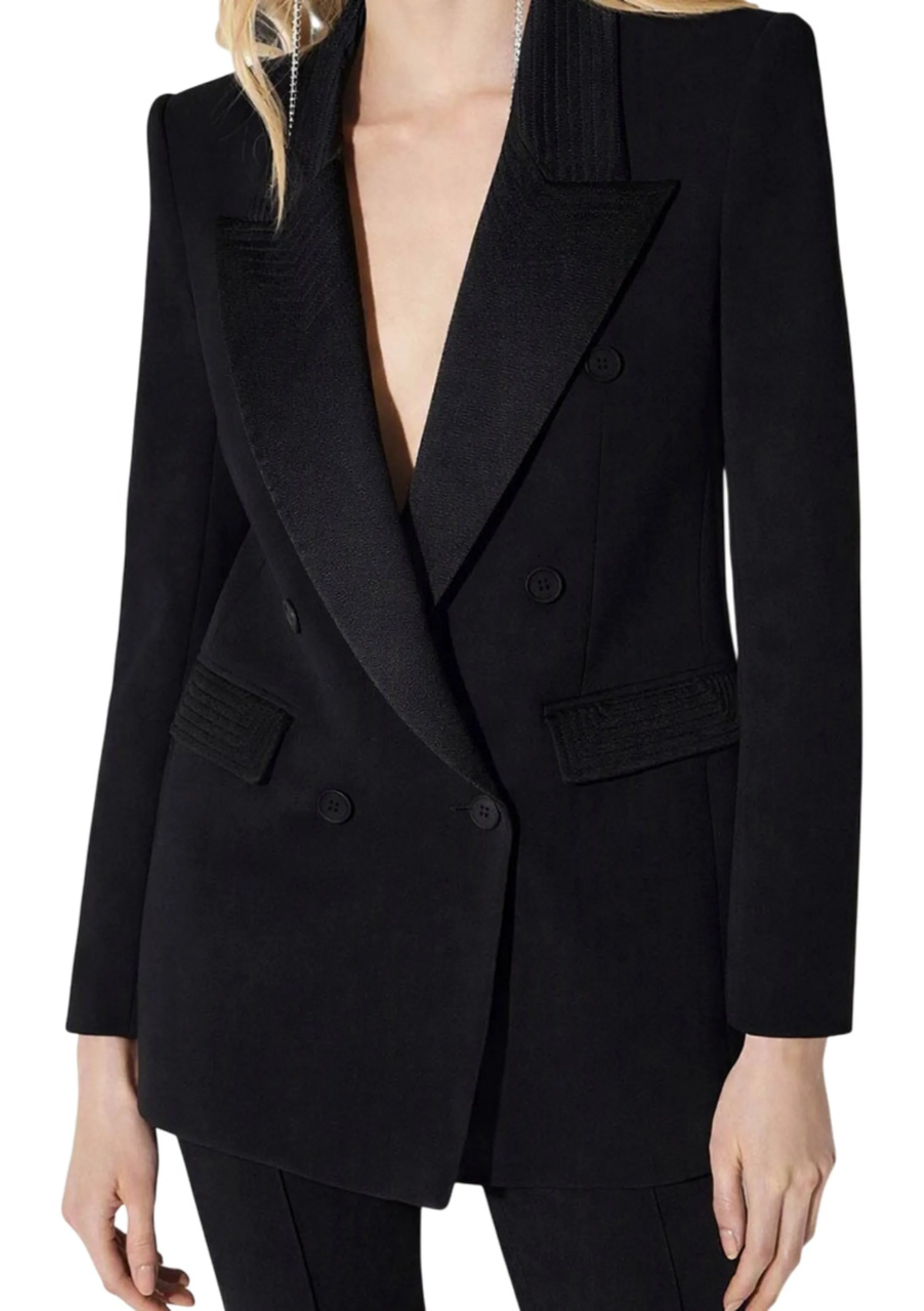 Elisabetta Franchi Giacca In Tessuto Crepe E Raso Doppio Strato Nero Gi26366E2 200812