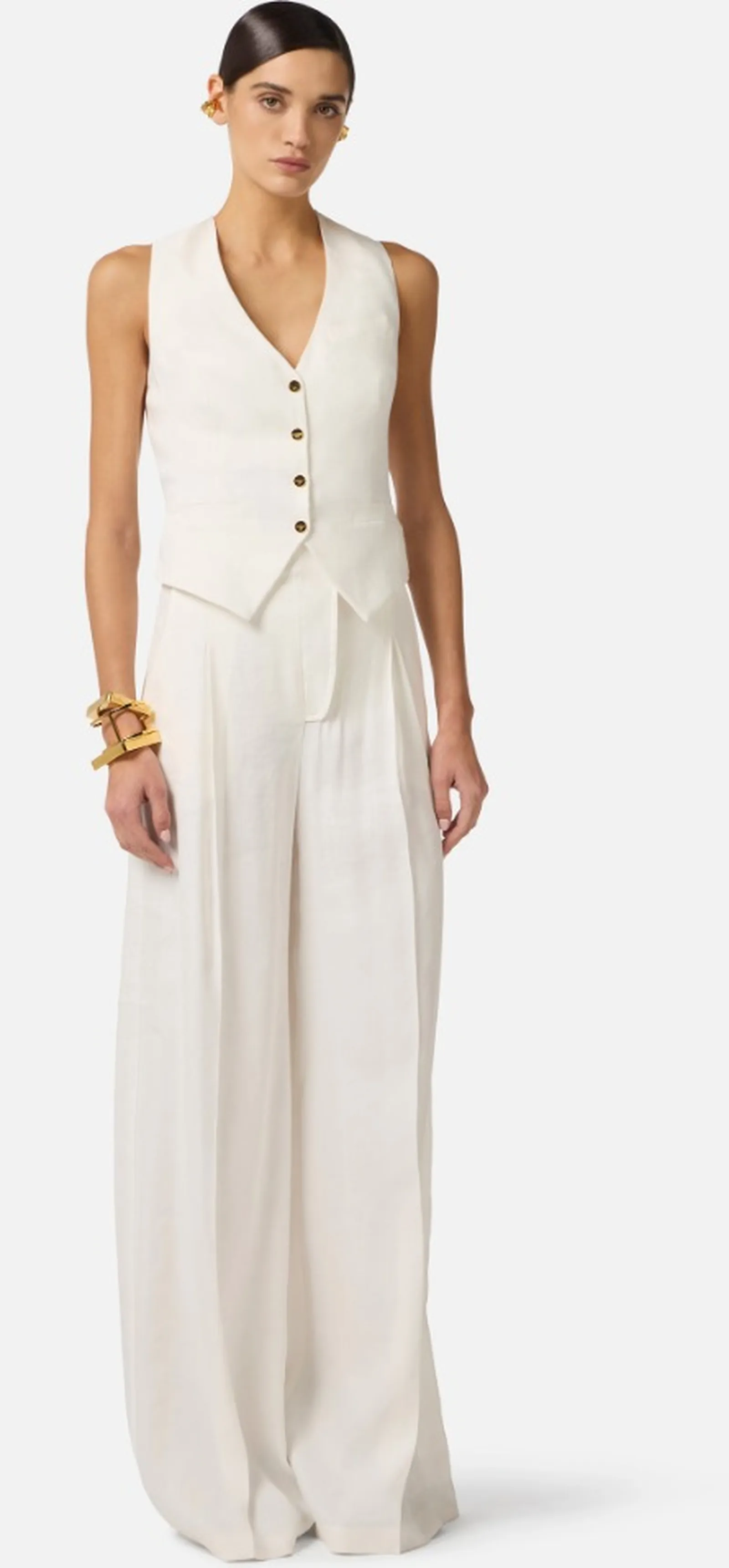 Elisabetta Franchi Gilet In Misto Lino E Crepe Avorio Gl00862E2 180496